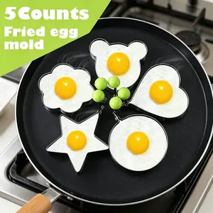5 Counts Set Fried Egg Rings Molds Multifunctional Breakfast Tool Stainless Steel Egg Shaper Mold For Omelette Pancake Cookie Hamburger Biscuit Non Stick Easy Demould DIY Cute Shapes For Home Kitchen Camping Breakfast Making Cooking Gadget Baking Daily Co