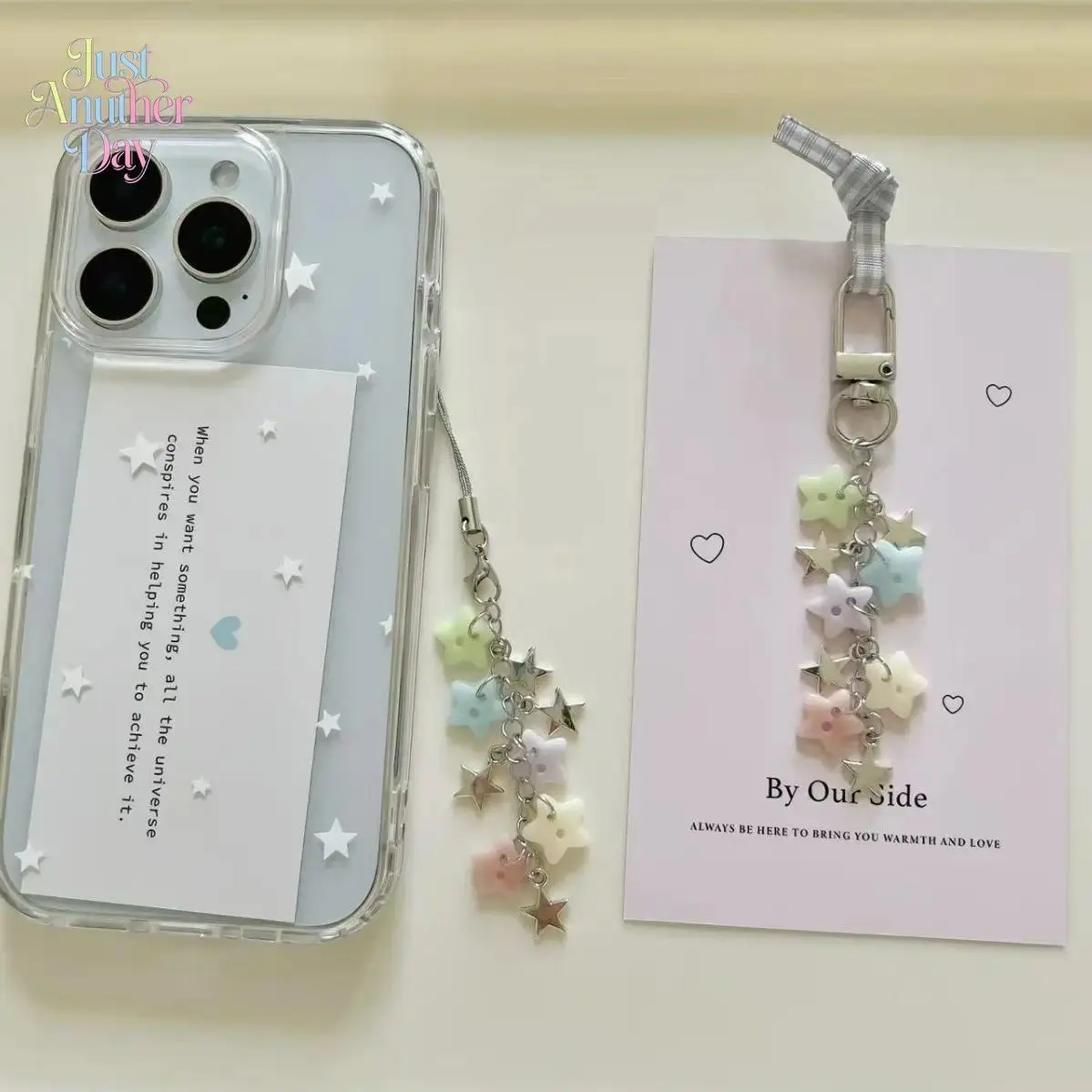 2Pcs Pastel Star Beaded Phone Charm Keychain Handmade Y2K Strap For Phones CCD Cameras Bags Cute Daily Accessory
