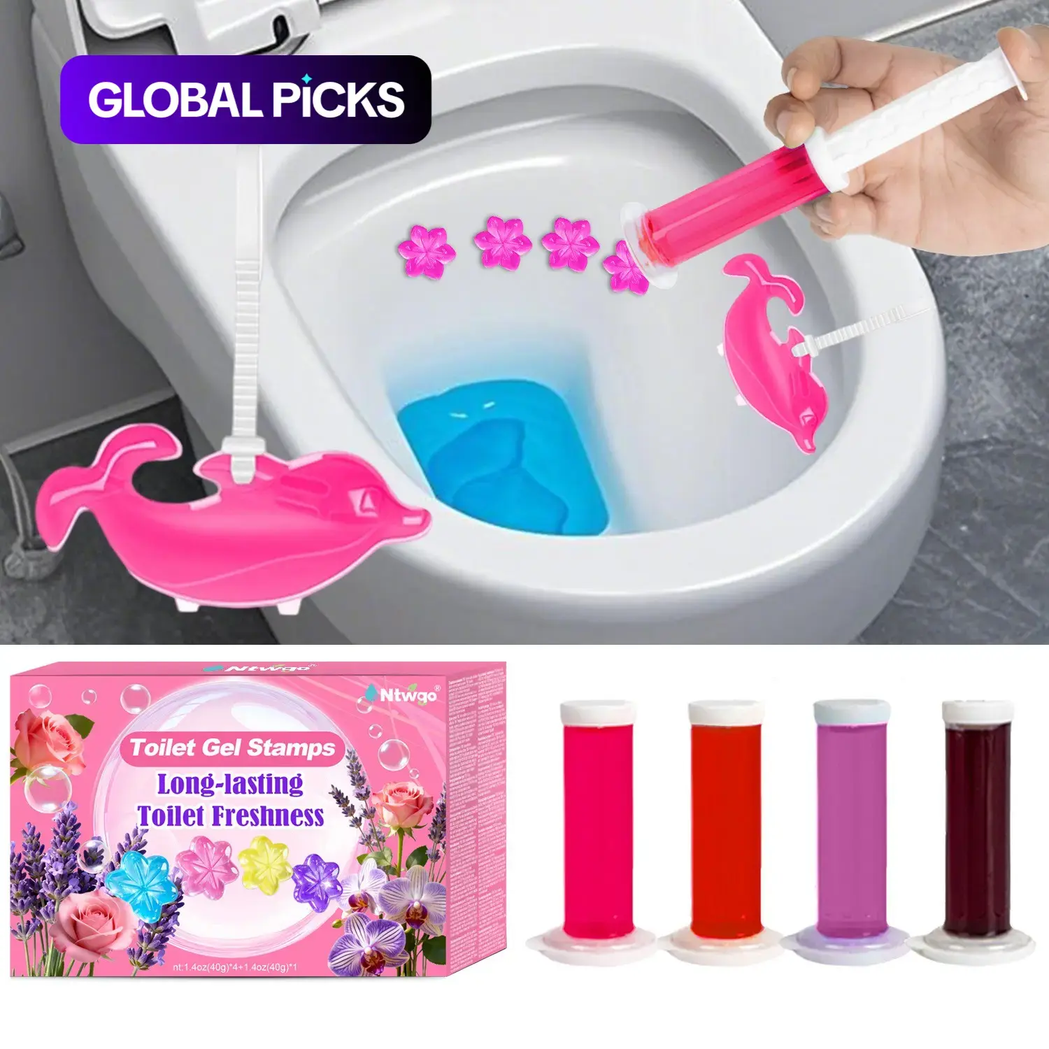 Ntugo Gel Toilet Cleaner, Durable Cleaning Supplies, Wall-Mounted Toilet Cleaning Gel with Long-Lasting Fresh Scent, 1-Box Trial Pack or 4-Box Bulk Pack, No Brushing Needed, Scented Cleaning Products #GLOBAL PICKS