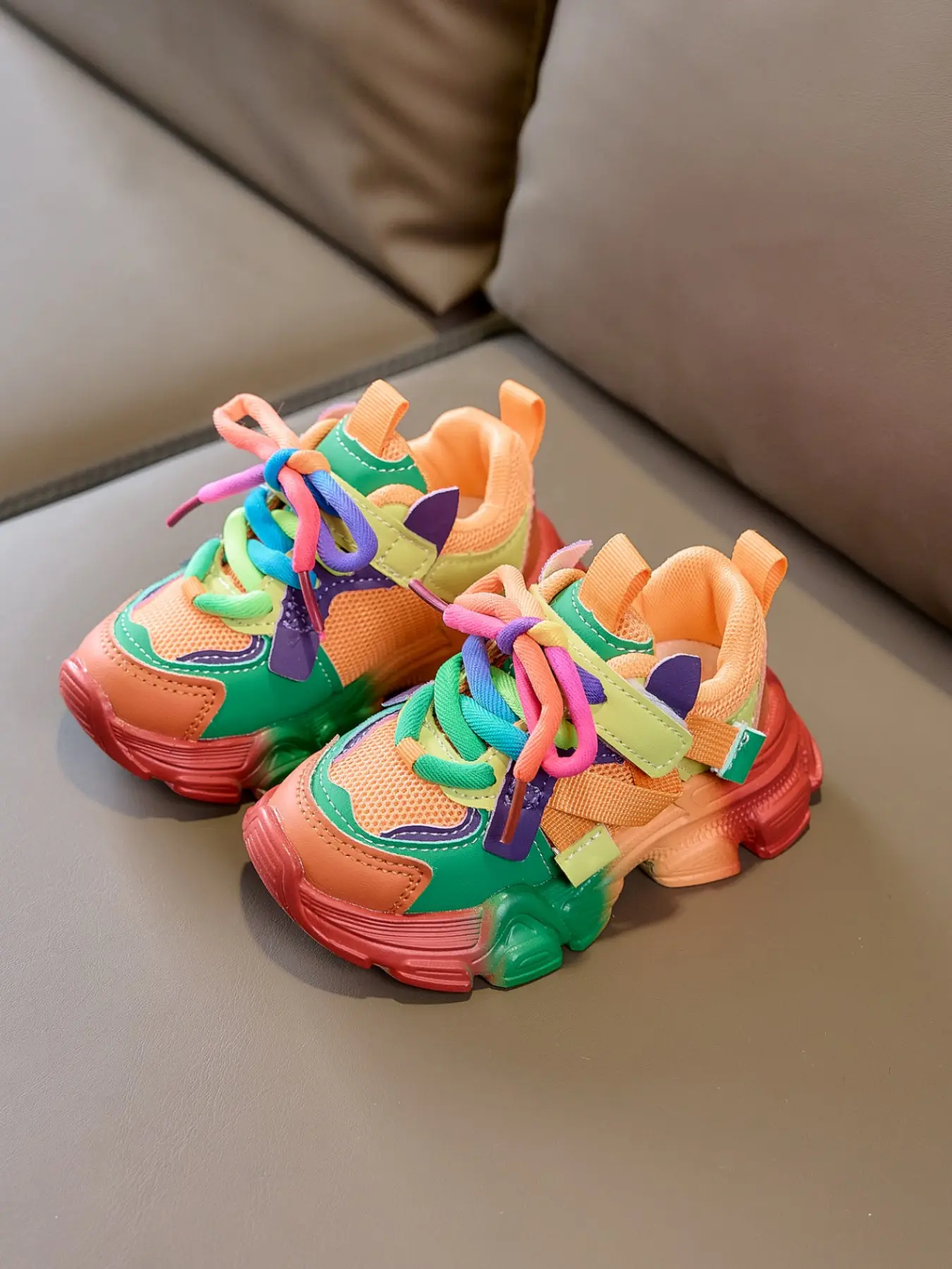 Kids Rainbow Colorful Sneakers 2026 | Lightweight Non-Slip Casual Low Top Sport Shoes for Toddlers Boys & Girls | Easy Strap Casual Running Shoes