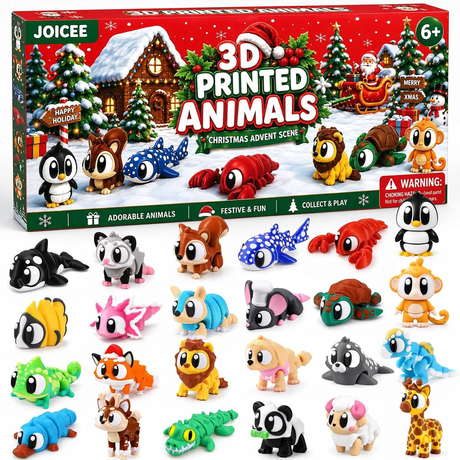 2026 Christmas Advent Calendar with Mini 3D Printed Animals Toys