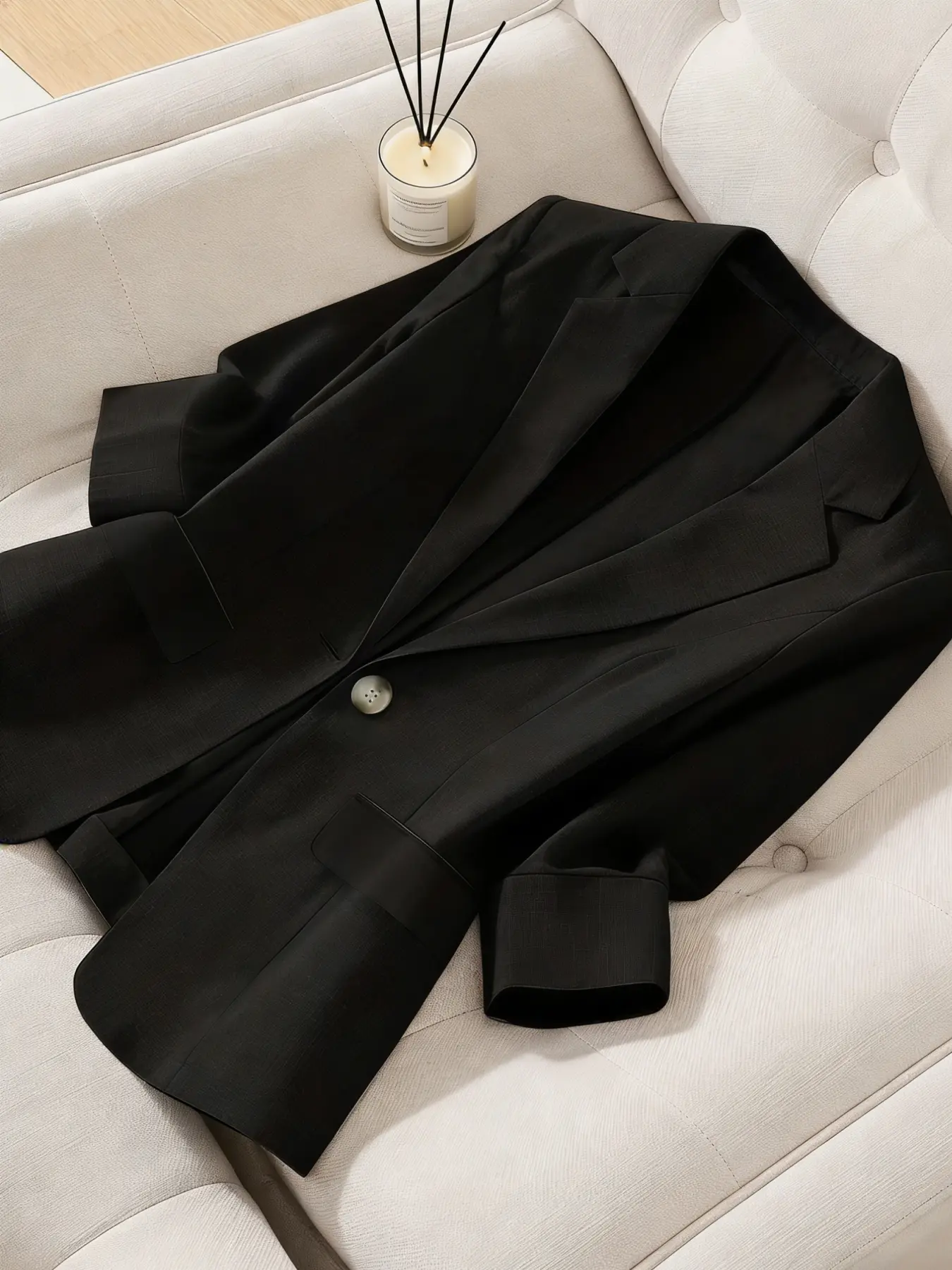 A women's light mature style suit jacket with seven quarter sleeves and a cinched waist to show off a slim commuting temperament. A casual small suit, Fitted blazer, Office Style, Office Clothes, suitable for spring and autumn, home, indoor, and ou
