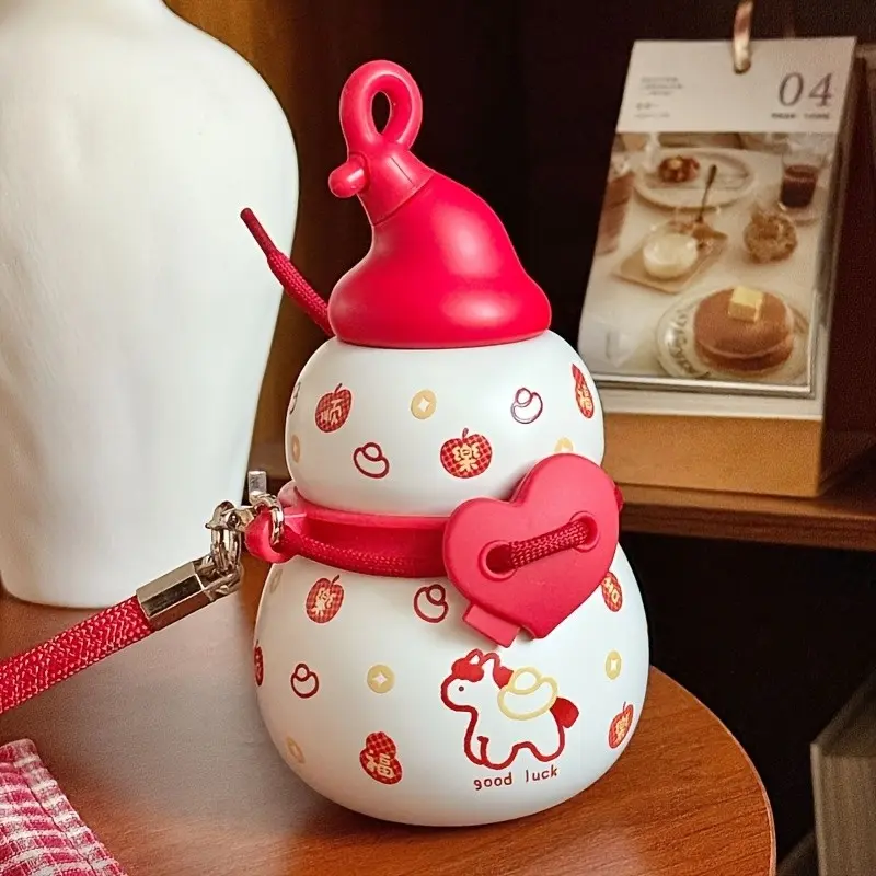 Chinese-Style Gourd-Shaped Water Bottle, Made of 316 Stainless Steel with a Large Capacity of 15.22oz. It Comes with an Adjustable Strap, Features Vacuum Insulation for Both Hot And Cold Retention, And Is an Ideal Holiday Gift