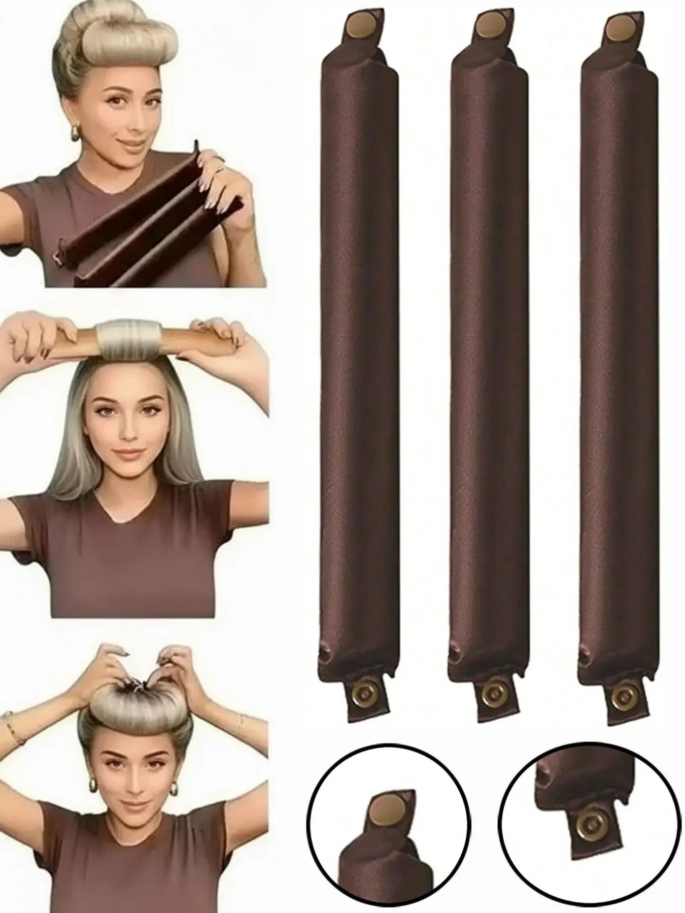 3Pcs Hair Rollers Set, Satin Heatless Curling Set - Hair Rollers, Headband Hair Curlers & Hot Rollers, To Sleep In, High Resilience Rubber Filling, Softer Durable ,Hair Styling Tools, Heatless Curls Overnight