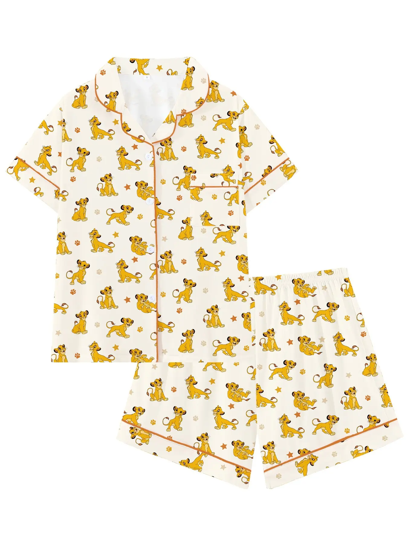 Lion Animal Print Short Sleeve Pajama Set, Pjs, Pyjamas, Comfortable Sleepwear Loungewear Homewear for Home and Outdoors, Perfect Gift for Relaxing Nights
