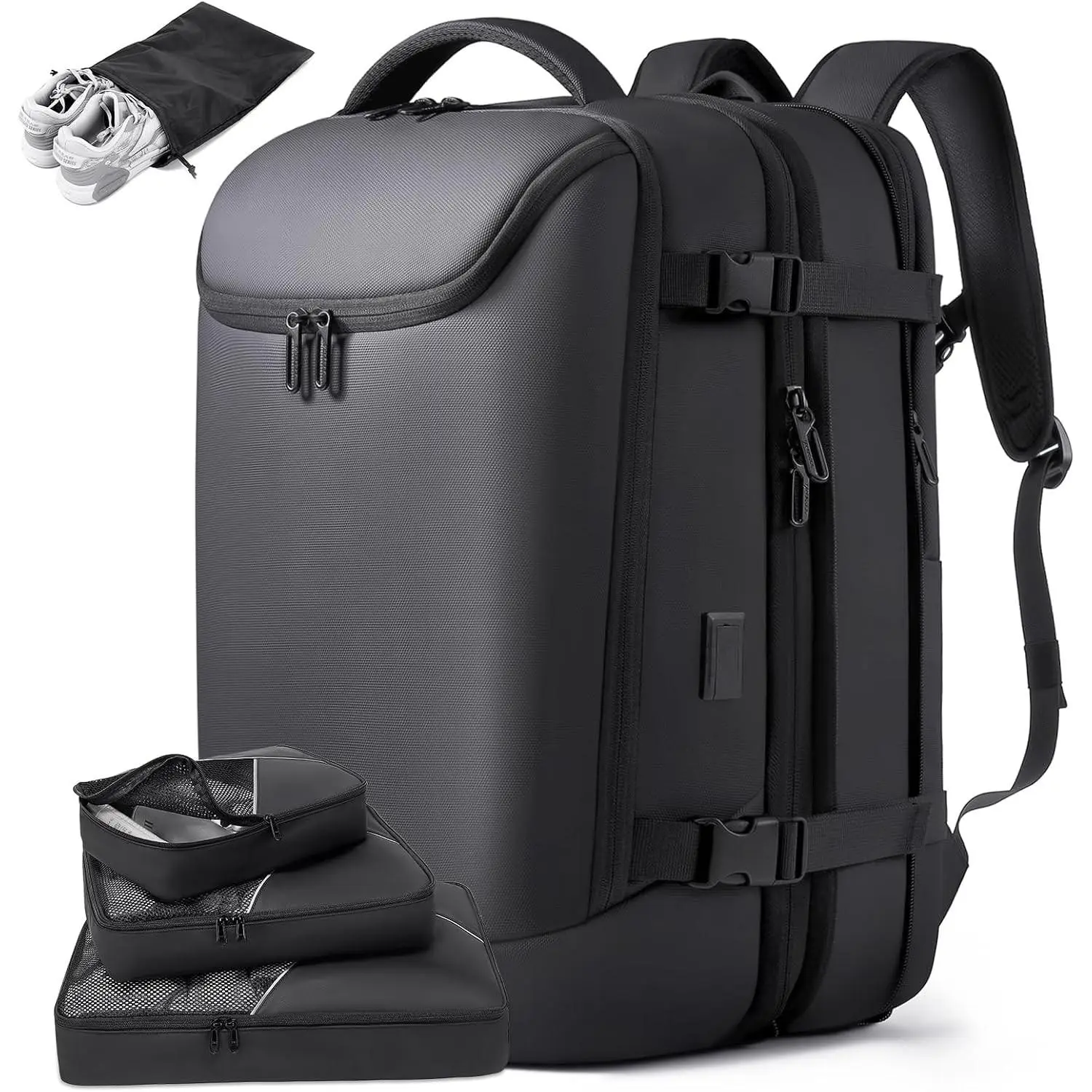 50L Carry on Travel Backpack, Expandable Airline Approved Backpacks with 3 Packing Cubes Fit 17.3 inch Laptop Suitcase backpack for Men Women(Black)