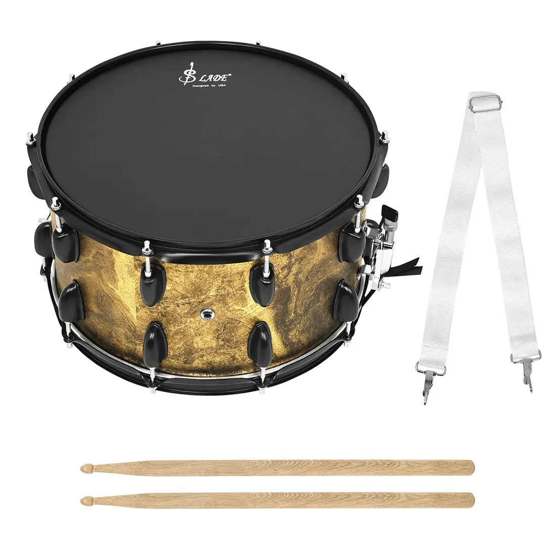 Slade High-End 14x8 Inch Solid Wood Snare Drum, Percussion Instrument, Clear Sound, Stable Tuning, Ideal for Students, Bands, Stage Performances, Daily Practice