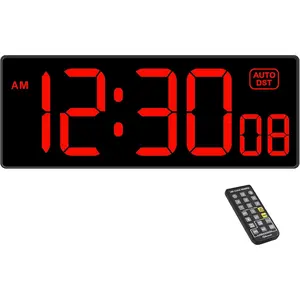 Soobest Digital Wall Clock with Seconds for Gym, Remote Countdown Timer Large LED Display 5 Dimmer (10.2" Red)