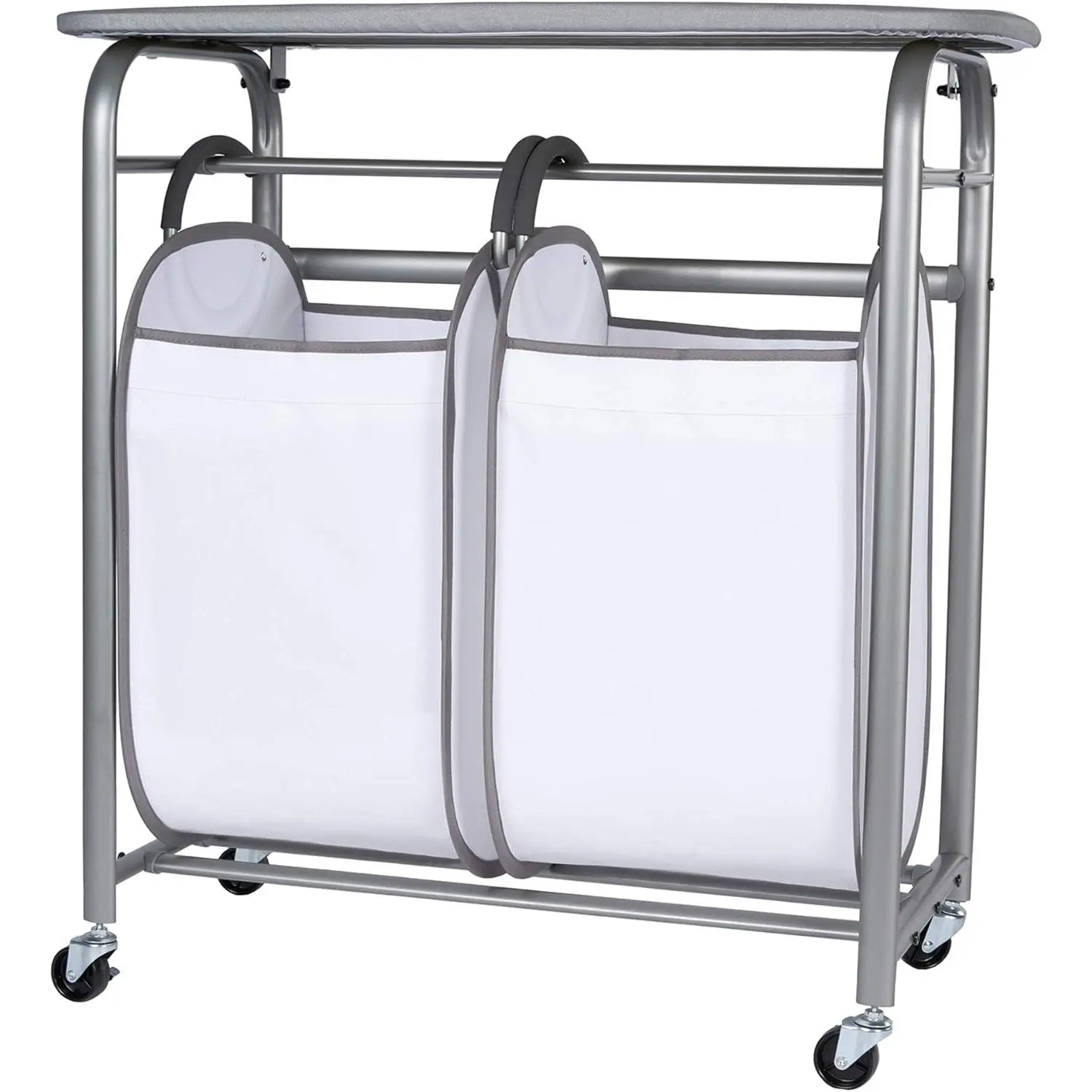 Laundry Sorter with Ironing Board - 3-in-1 Laundry Basket, Ironing Station & Laundry Folding Table - 2 x Tote Hampers for Laundry, Towels & Bathroom Storage