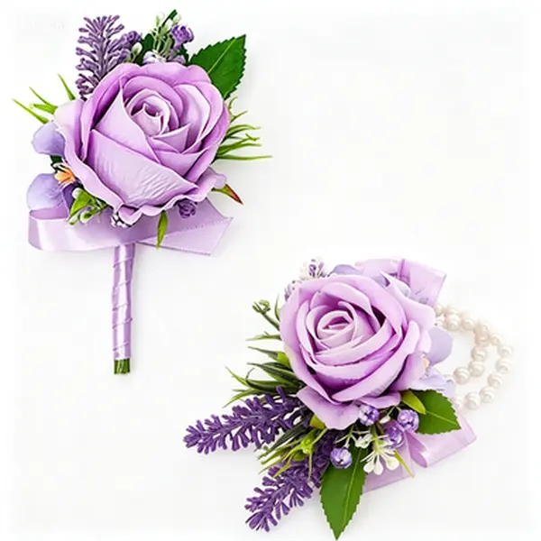 Decorative Floral Artificial Flower Corsage & Boutonniere Pack - 1pc 3.5"w x 5.8"h Wrist Corsage, Baby's Breath, Chic Details, Reusable, No Glue Needed for Wedding Ceremony, Men's Suit Decor