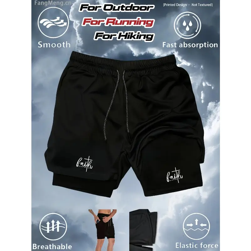 Compression Fashion for Men's 2-in-1 Running Compression Shorts Training Gym Sportswear Multi-functional Fitness with Pockets
