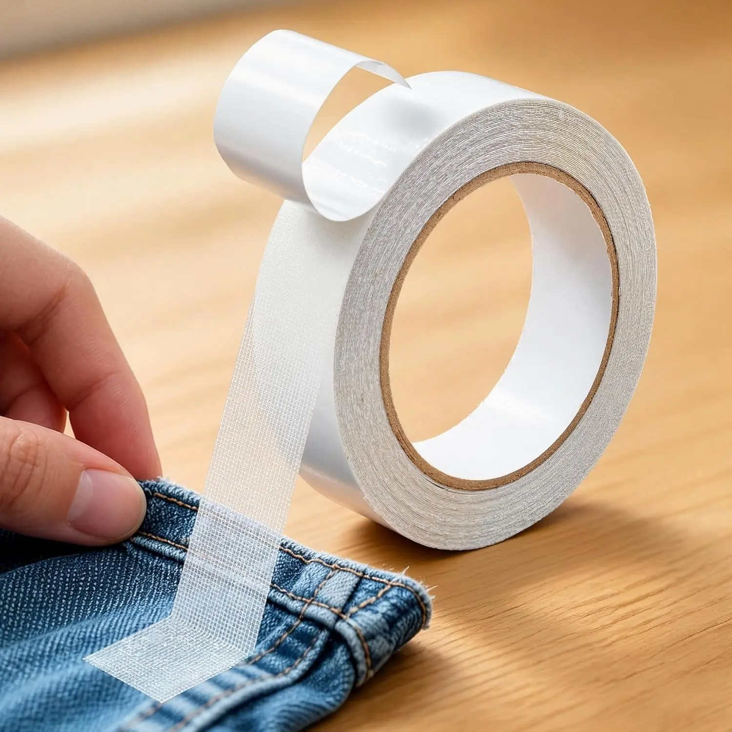 Hem Tape for Pants, 1In X 40FT Double Sided Fabric Tape Heavy Duty, Stitch Witchery Hemming Tape for Curtains, No Sewing Ironing Hem Tape for Curtains, Dress, Jeans, Clothing, Rug, Carpet, Arts