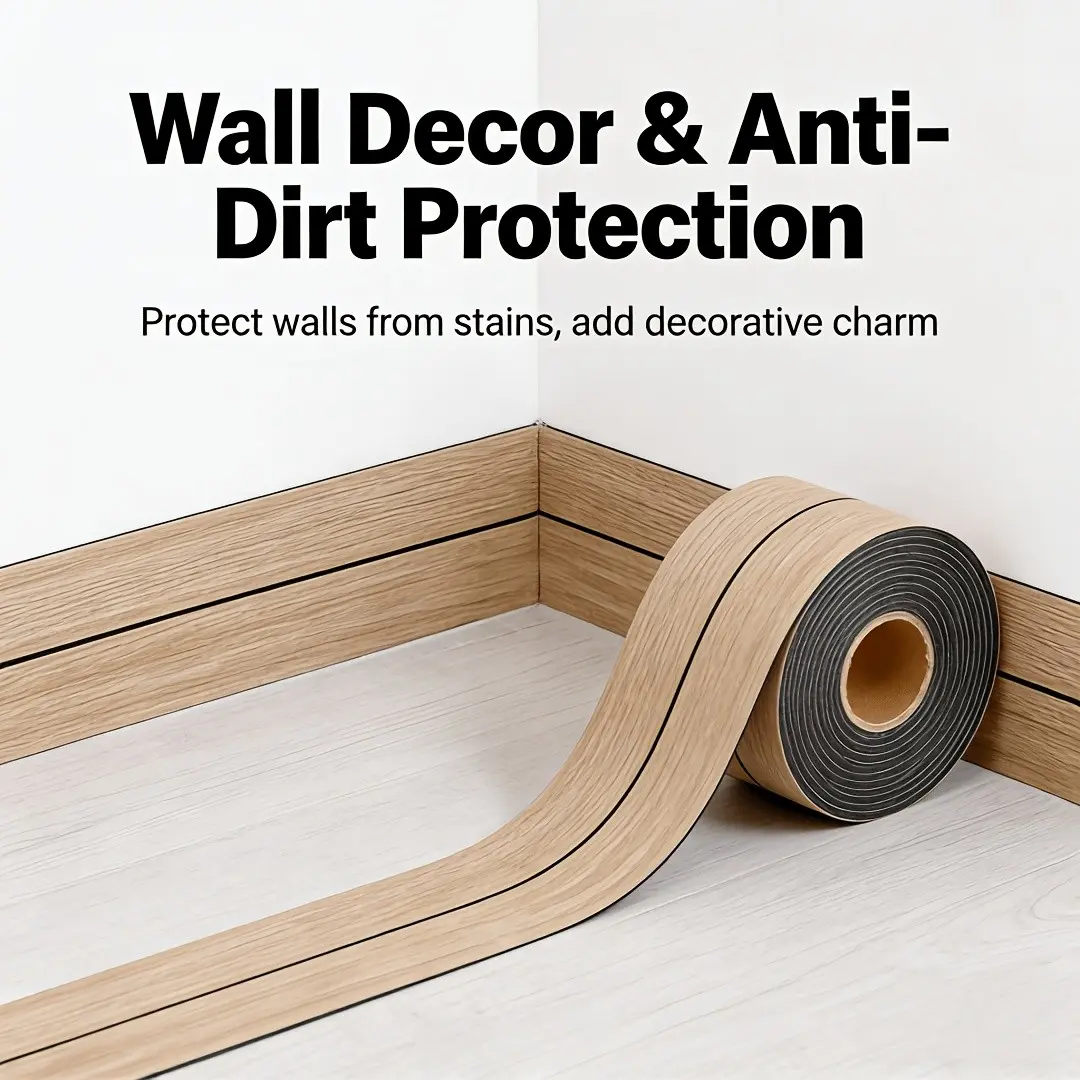 2 Pcs Self-Adhesive PVC Baseboard and Corner Molding, Waterproof Plastic, DIY Ceiling Edge Protection, Modern Striped Panel for Office and Bathroom