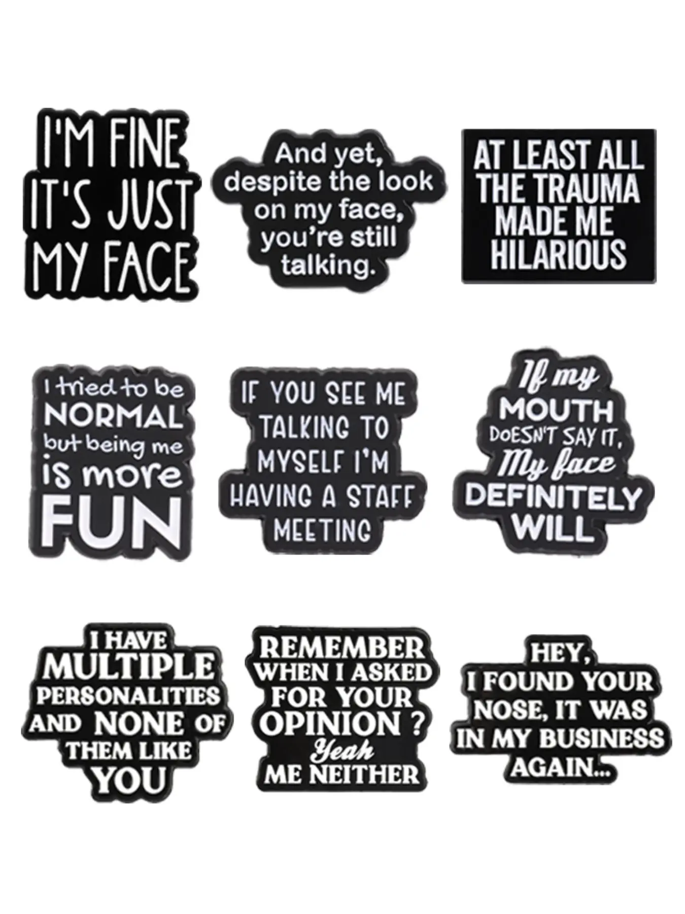 9-Piece Set Satirical Quotes Enamel Brooch, Toxic Tongue Texts, Humorous Short Phrases, Alloy Lapel Backpack Pin, Fashion Accessory