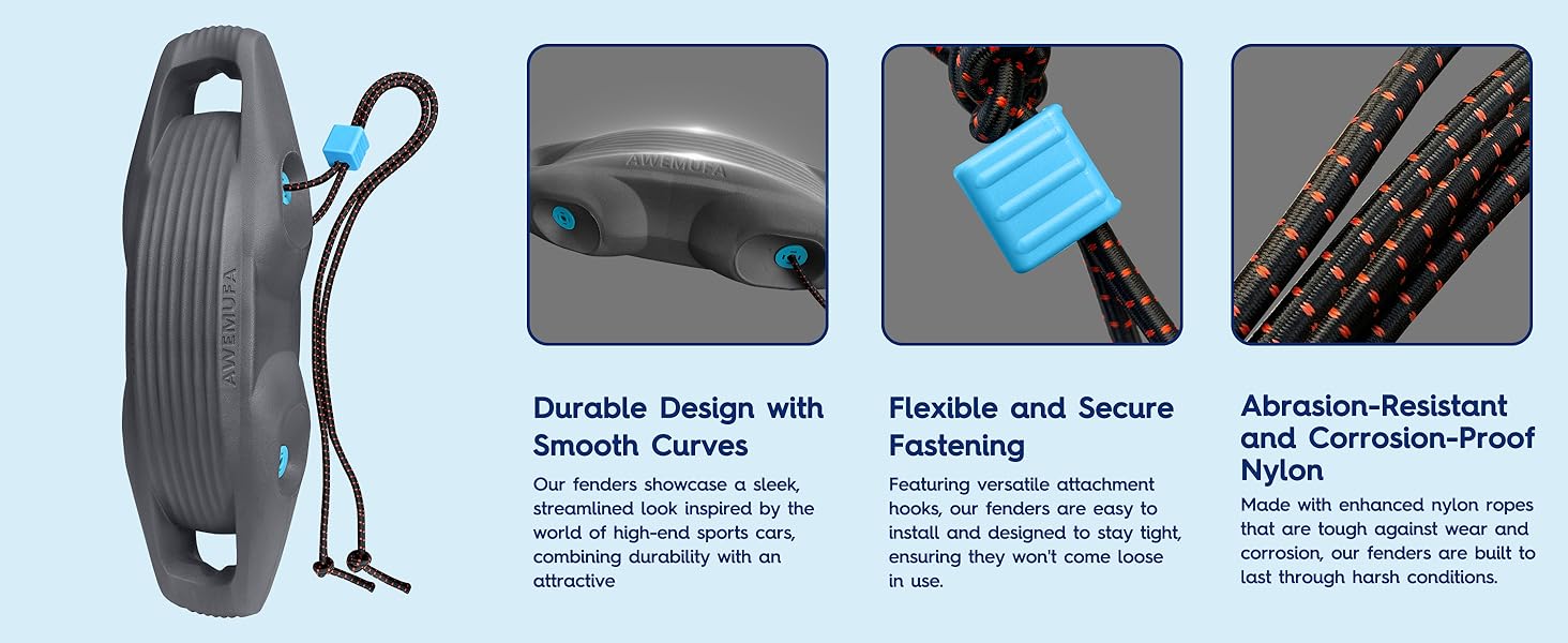 Boat Fenders Easy to Install Bumper for Docking Ideal Fender for Pontoon, Bass, Jet Ski and Fishing Boats