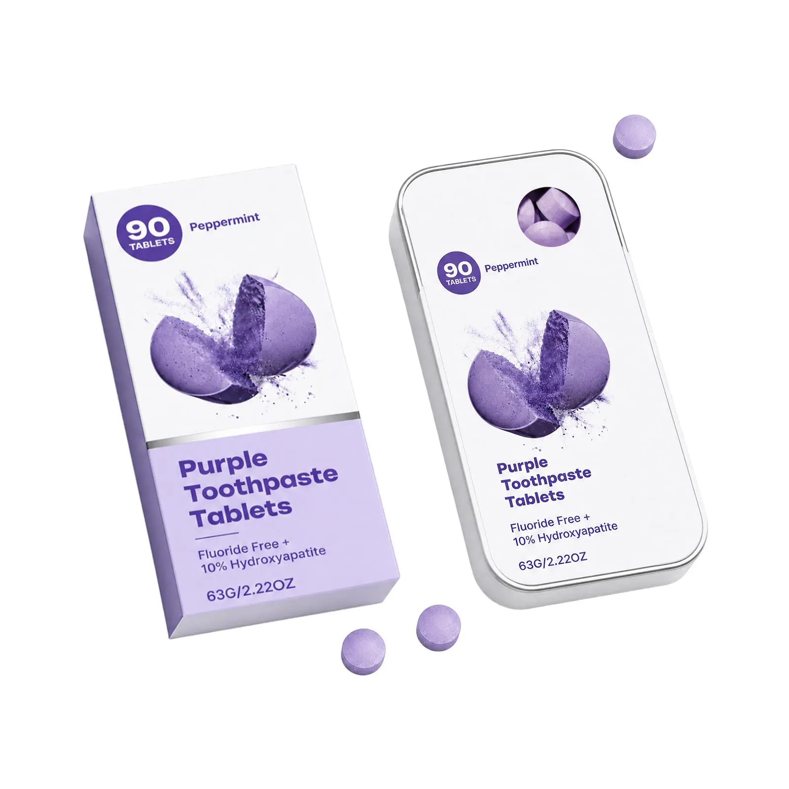 Purple Toothpaste Tablets with 10% Hydroxyapatite & PAP | Fluoride-Free, SLS-Free, Vegan | Purple Tone-Correcting Formula | 90 Chewable Tablets per Tin