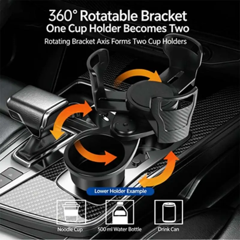 Car Cup Holder Tablet Stand, Adjustable Mount for Full Size Tablets, 360 Degree Rotatable Base, Ideal for Navigation and Entertainment