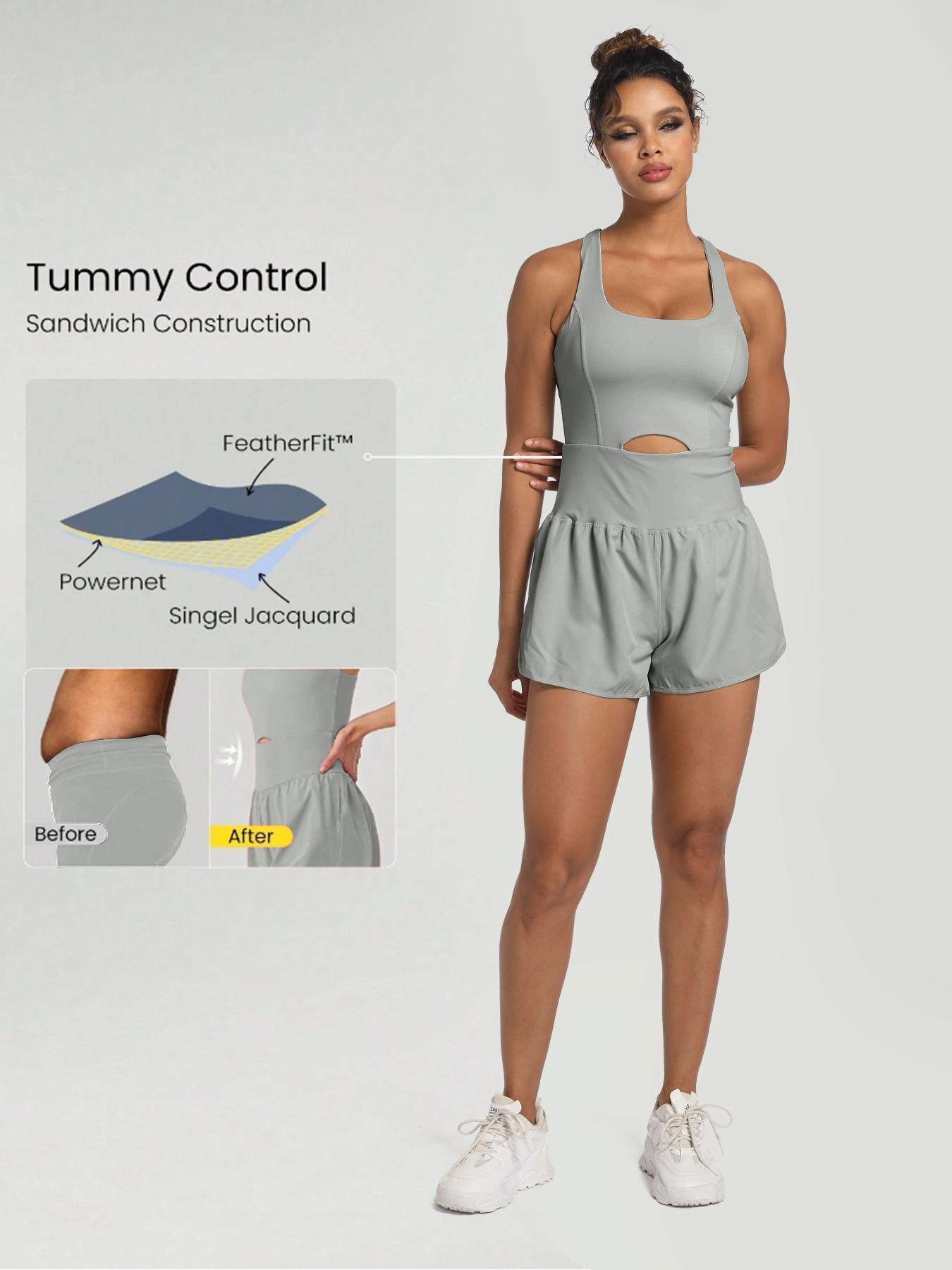 Women's Solid Color Racer Back Sports Romper with Removable Chest Pad, Casual Comfy Breathable Sleeveless Jumpsuit for Yoga Gym Workout, Ladies Sportswear for All Seasons, Sporty Jumpsuit