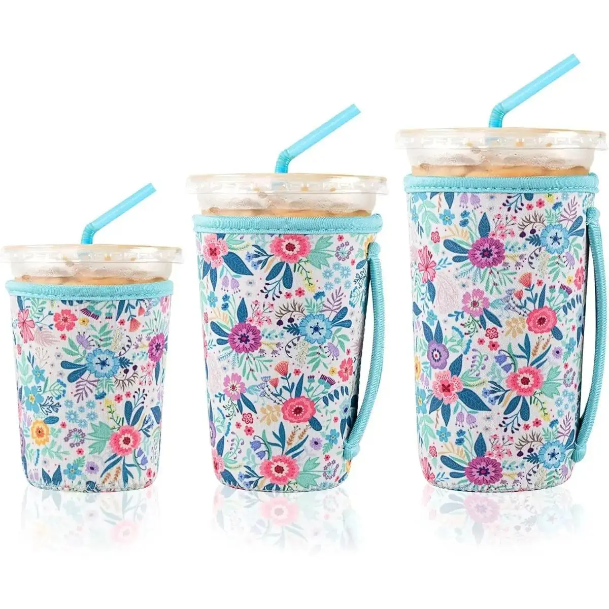 3‑Pack Neoprene Insulating Cup Sleeves with Handles, Reusable Drink Protectors in Small Medium Large Sizes, Condensation‑Proof Washable Coffee Cup Holders for Coffee Lovers