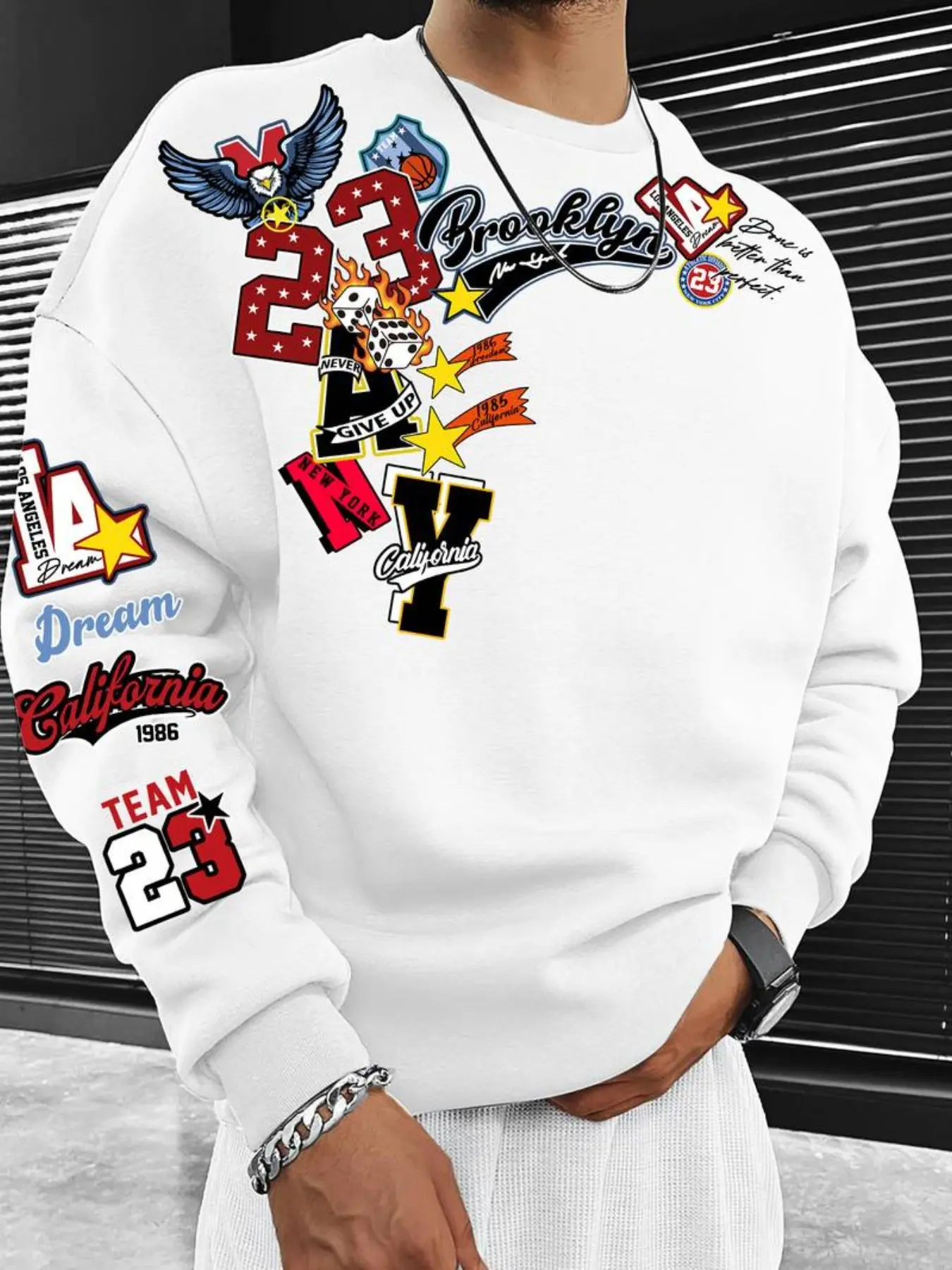 American Vintage Style Crewneck Sweatshirt, Motivational Design, Men's Streetwear, Casual Daily Wear, Trendy Choice