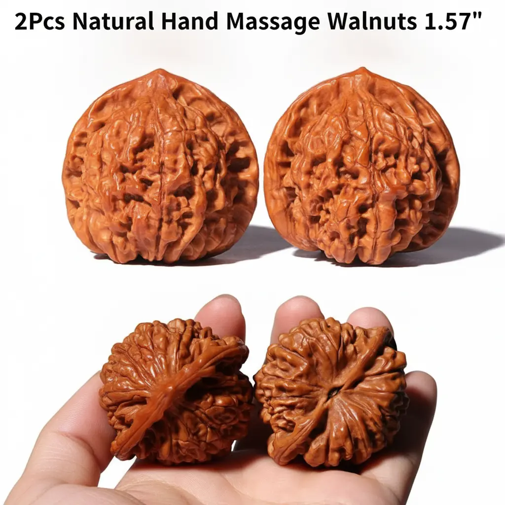 2Pcs Natural Walnuts Hand Massage Ball 1.57'' Stress Relief Exercise Balls Traditional Acupressure Fidget Tool for Hand Therapy and Relaxation