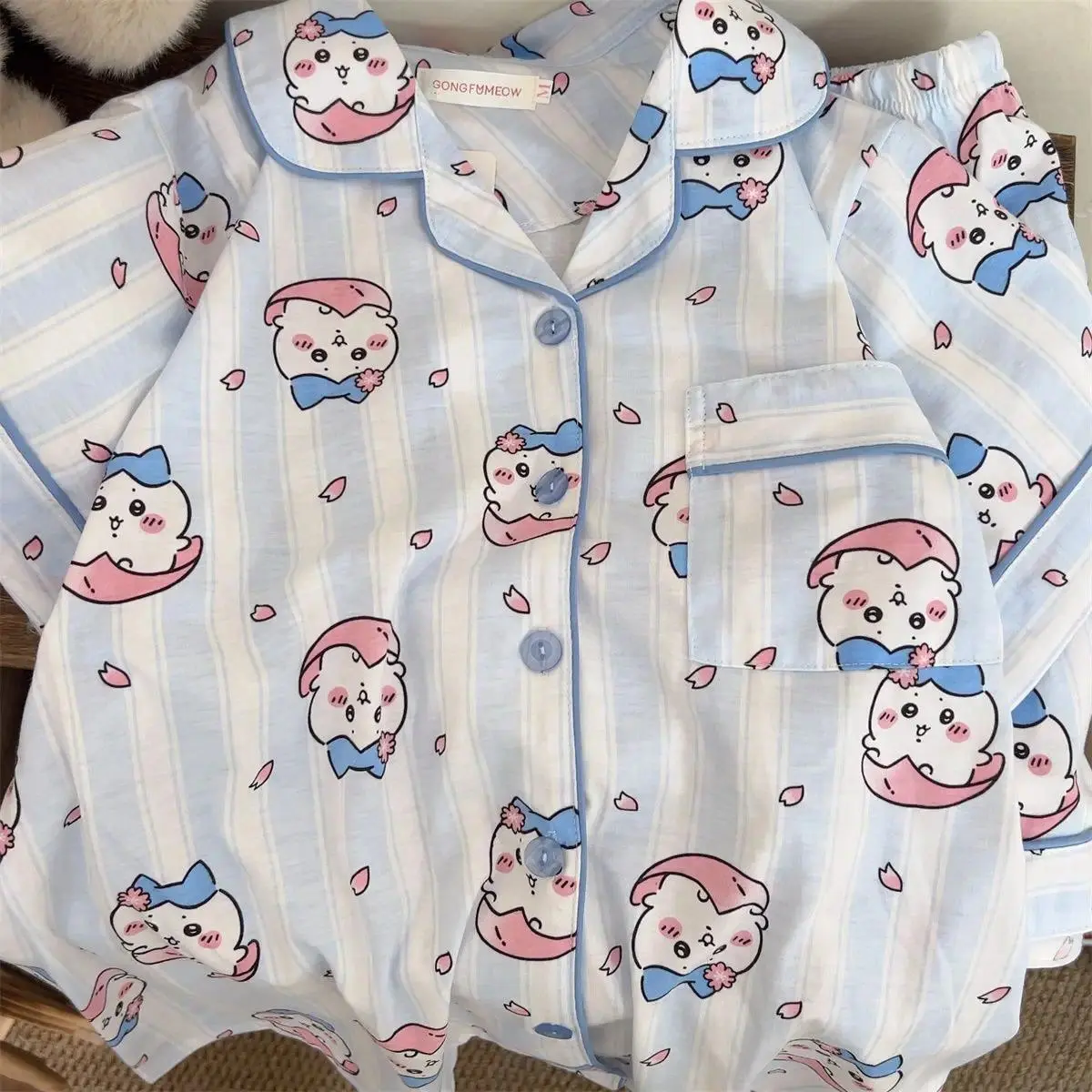 Y2K Anime Cute Chiikawa Pajamas Women Summer Usagi Short Sleeve Short Pant Set Student Dorm Home Wear Matching Outfit Hachiware