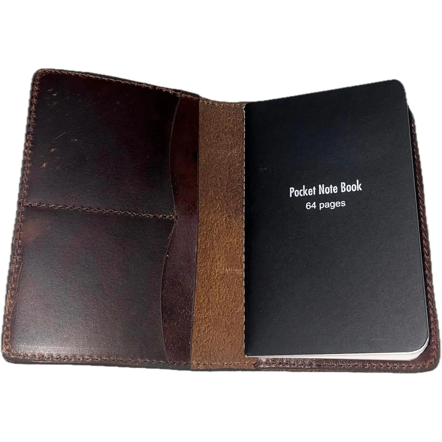 Leather Journal Cover - Field Notes & Moleskine Cahier Compatible - 3.5x5.5 Refillable Travel Notebook Cover, (Brown w/th Black Notebook)
