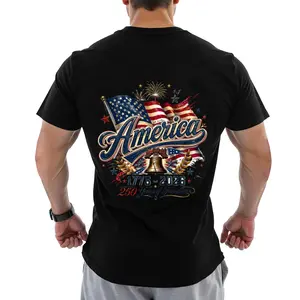 Back-printed T-shirt Summer Festival Outfit Casual Shirt Graphic Tee Eagle Cotton Crew Neck Bell Design America 250 Years Anniversary Design Badge 1776 Celebrating USA Freedom Since 1776 Patriotic Tsh