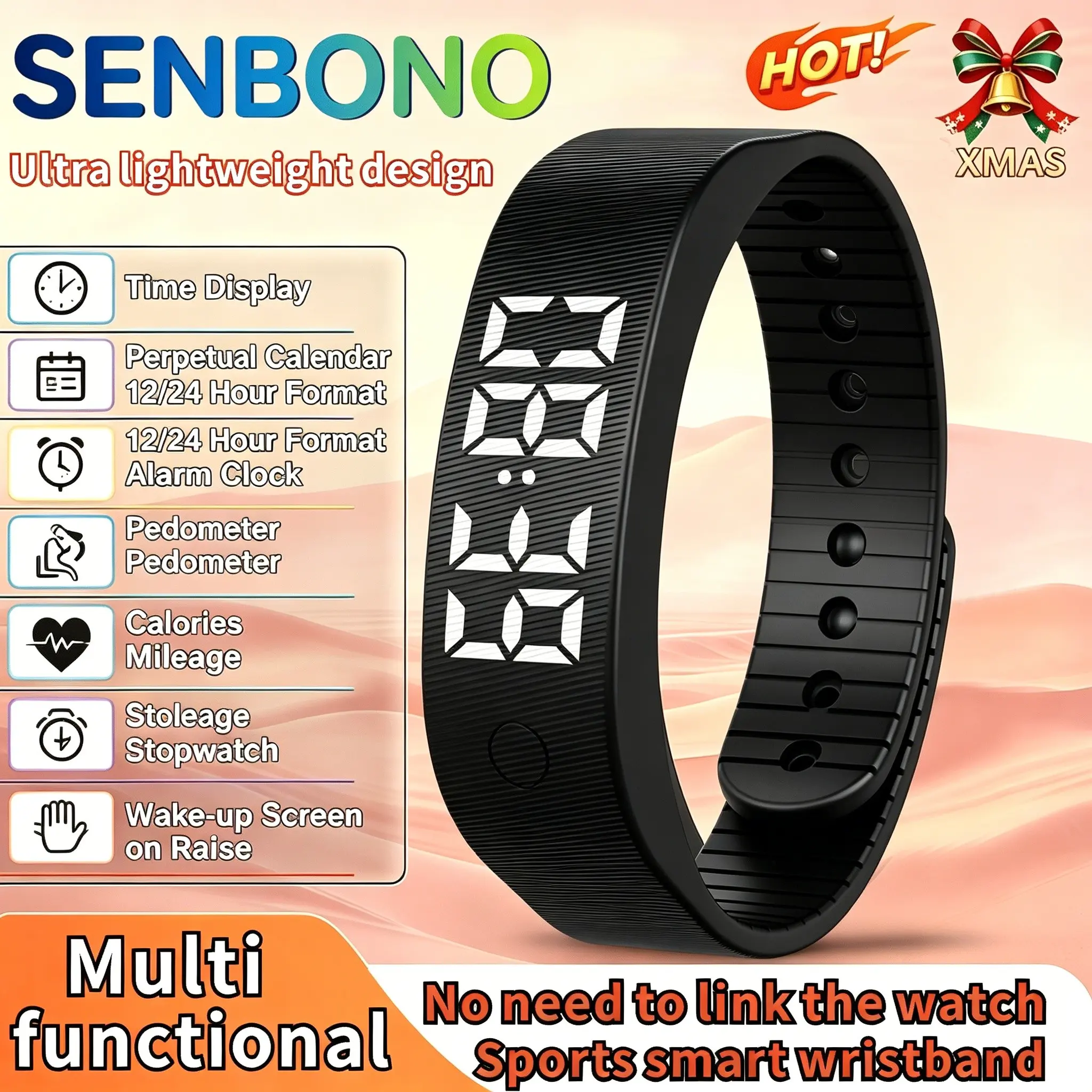 New smart wristband, no need to link to mobile phones or apps, can view time, perpetual calendar, set alarm clock, exercise step count, calories, mileage, stopwatch timing, sleep, hand lift screen, unisex, Wearable Devices. ideal gift