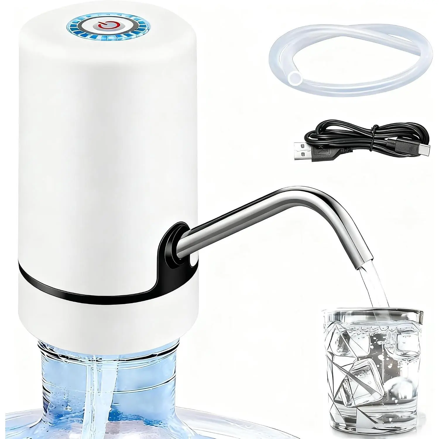 Water Dispenser Pump- 5 Gallon USB Rechargeable Portable, Electric Water Pump for Water Jugs with Auto Stop and  Caps Ideal for  Office Camping and Travel(White)