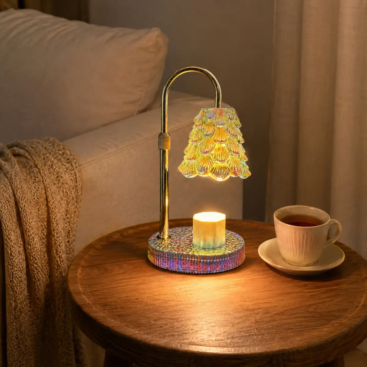 Retro Golden Glow Tree Height-Adjustable Electronic Candle Holder Warmer Lamp - Timer, Dimmable Lighting, Decorative Glass Jar Wax Melter, 2 Bulbs Included, Candle Burner for Bedroom, Kitchen Room Decor Home Decor Items