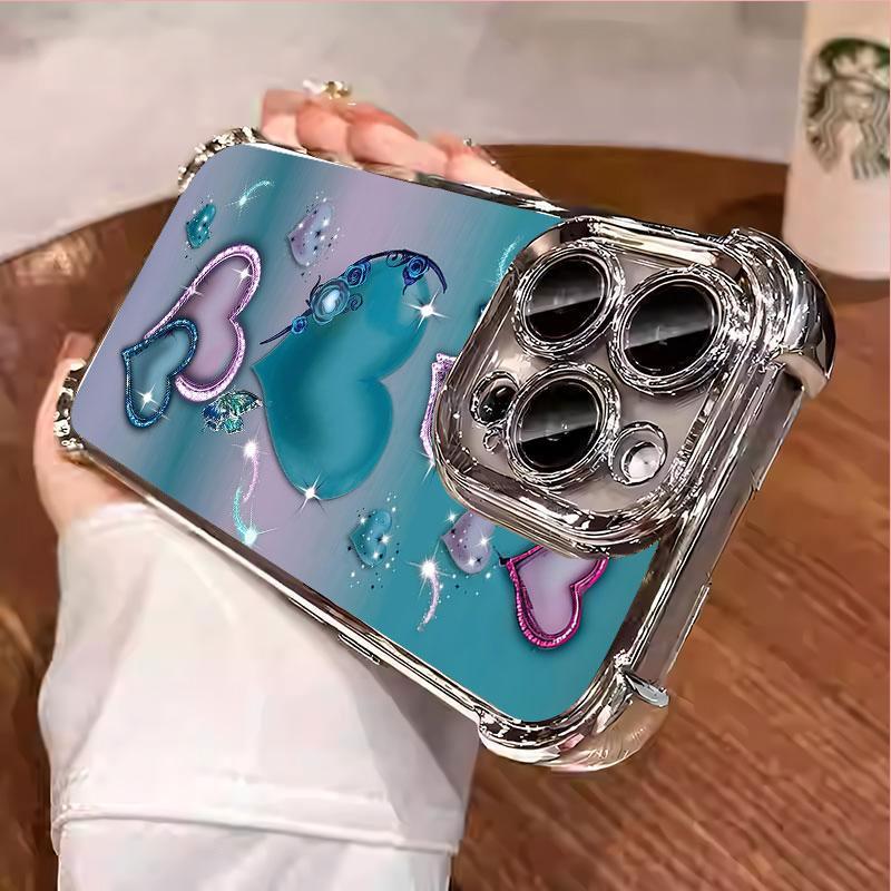 Heart Pattern Phone Case, Anti-drop Cellphone Protective Case, Total Protective Shockproof Mobile Phone Cover for iPhone 11 12 13 14 15 16 17 Pro Max/Pro/Plus/Air, Phone Decoration # IPAX1.