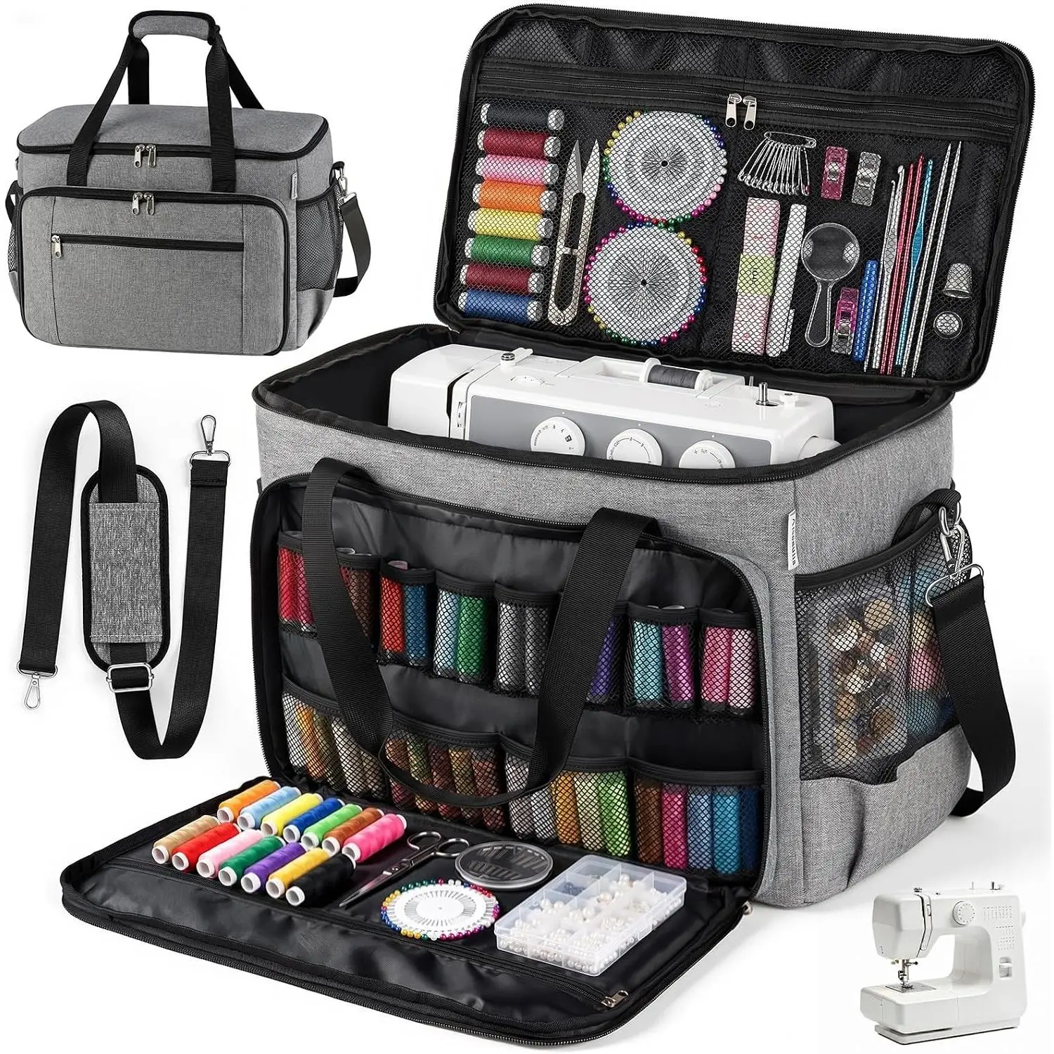 Sewing Machine Carrying Case with Removable Padding Pad, Portable Sewing Machine Bag with Shoulder Strap for Most Standard Size Singer,Brother,Janome and Sewing Accessories, Grey