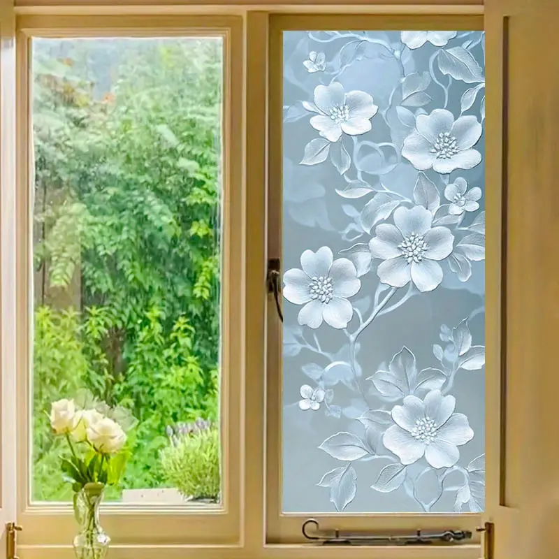 1pc (Glass Film) 2D/Flat Pattern PVC Electrostatic Adsorption Glass Door And Window Decoration, 2D Pattern Design Anti-Ultraviolet Heat Insulation Sunshade Sticker,  Tile Glass Sticker, Suitable for Home, Kitchen, Bathroom, Bedroom, Balcony Decoration