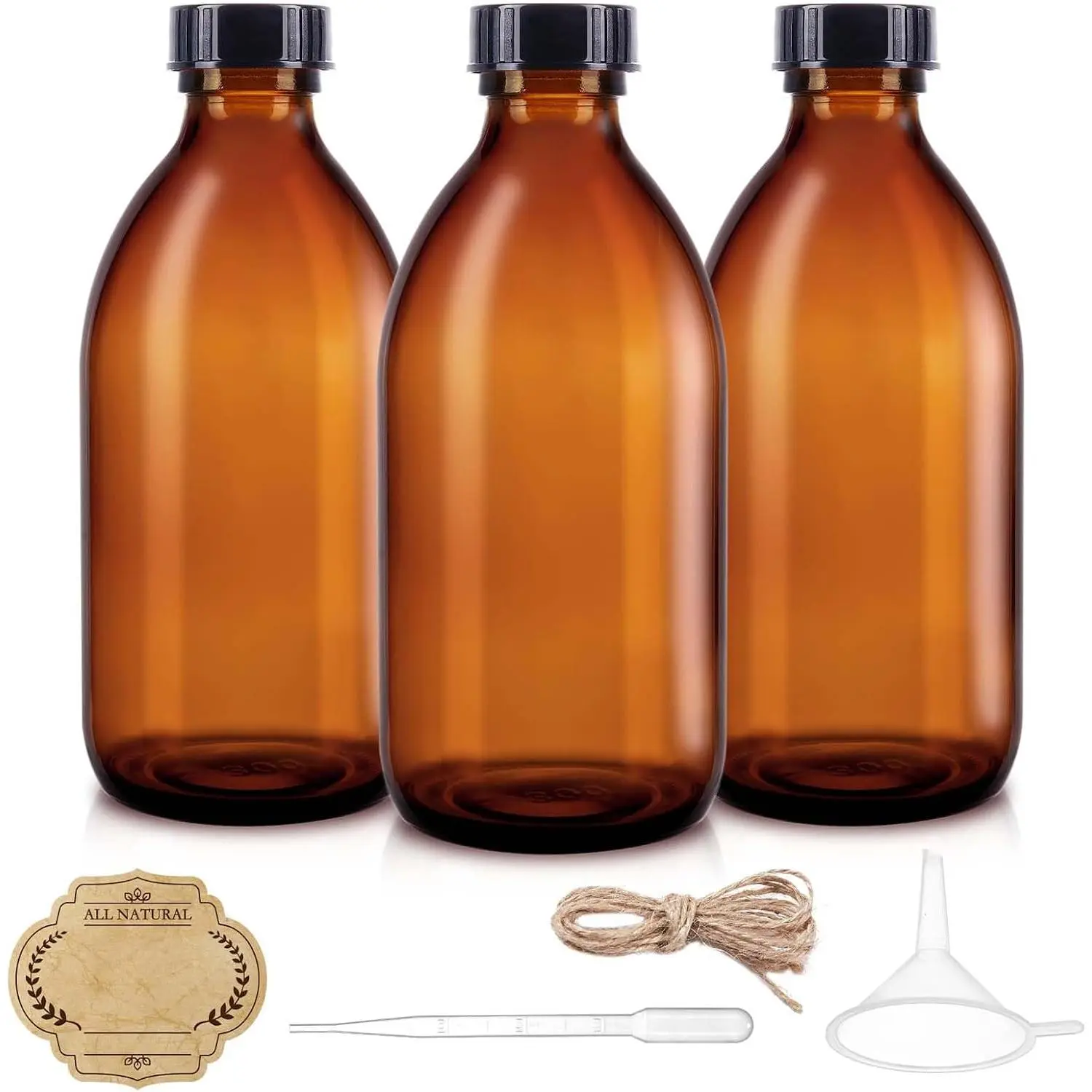 8oz  Glass Bottle with , 3 Pack Glass Bottles for Vanilla Extract | Vanilla Extract Bottles Empty  Containers Leakproof for Homemade Essential Oils, Potion, Juice, Ginger Shots