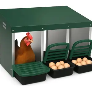3 Compartment Metal Chicken Nesting Box – Roll-Out, Galvanized Steel Roll-Away Egg Laying Box with Perch & Lid, Easy Collection, Anti-Peck Design for Clean Eggs, Coop Accessory for Backyard, Farm, Poultry, Green