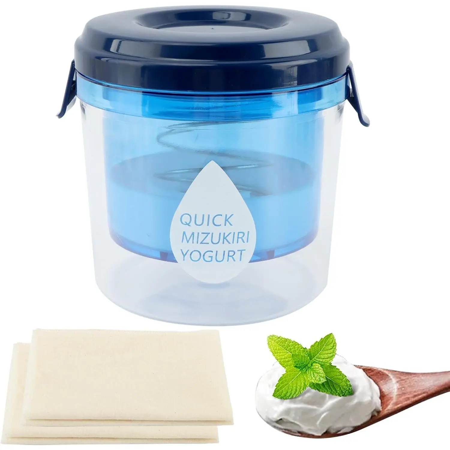 Reusable Blue Greek Yogurt Strainer with Lid, Ultra Fine Mesh Filter to Make Small Batches of Thick Creamy Greek Coconut Yogurt Cheese and Soy Milk
