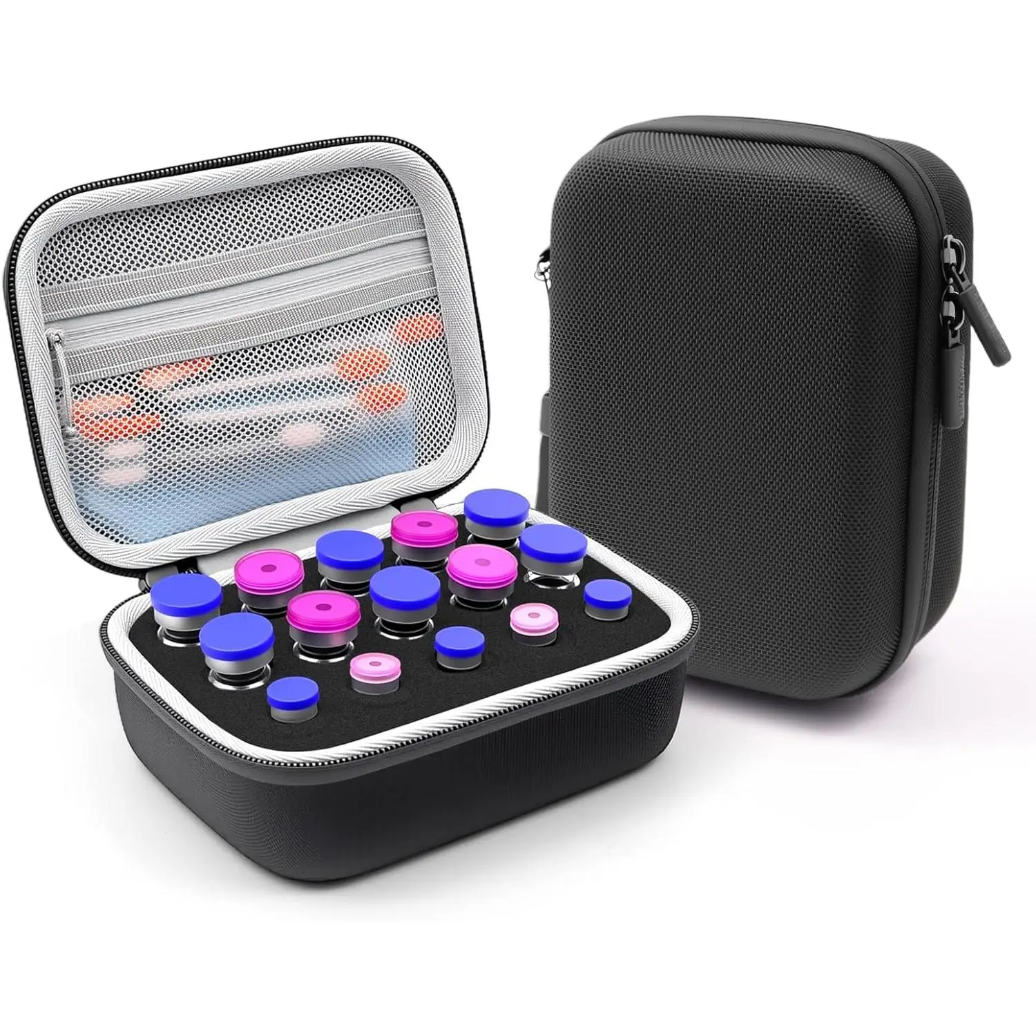 15-Slot Hard Shell Peptide & Insulin Vial Storage Case, Portable 1-10ml Glass Vial Protector Organizer Bag, Lightweight Fridge-Friendly Carrying Accessory for Home & Travel