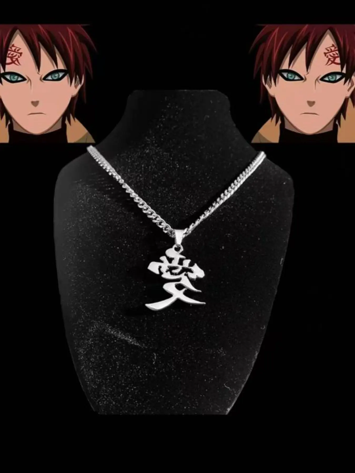 Anime Hanzi Stainless Steel Necklace, Punk Style Chain Pendant, Gaara Love Symbol, Naruto Fan Jewelry, Japanese Streetwear Accessory, Chain Necklaces