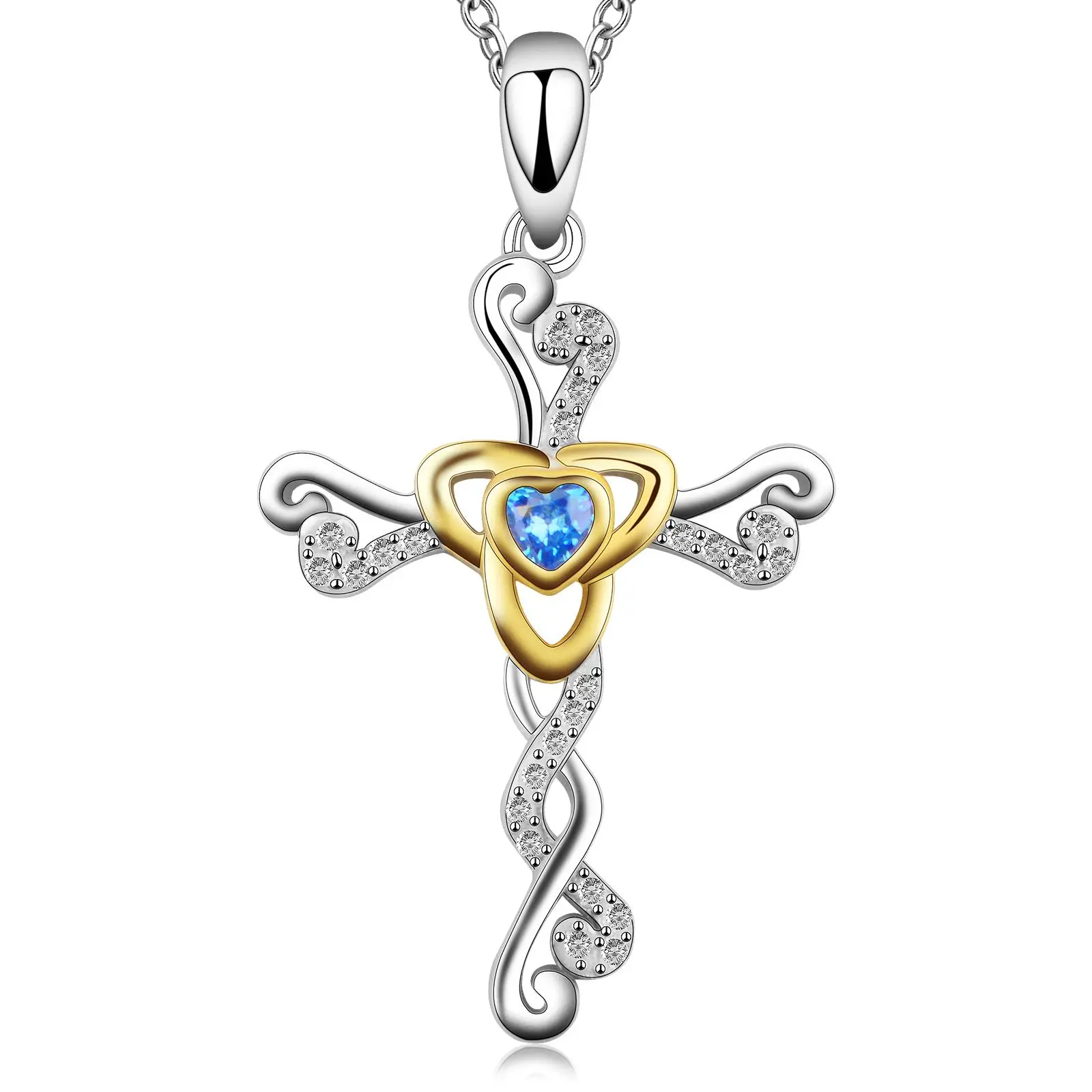 Celtic Knot Cross Pendant Necklace Sterling Silver Religious Irish Celtic Crucifix Love Heart Zirconia Necklace Jewelry Thanksgiving Birthday Gifts for Women Girls Mom