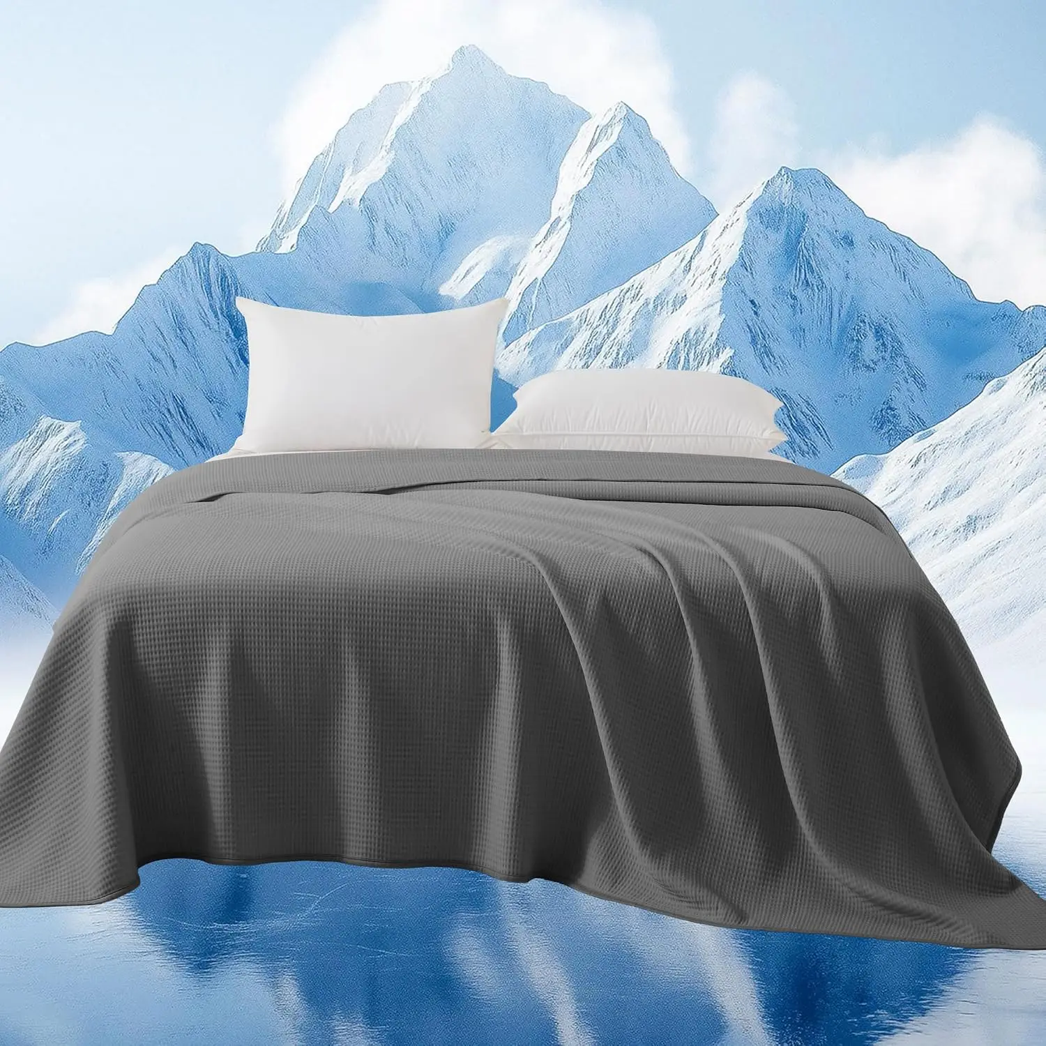 Waffle Cooling Comforter for Hot Sleepers,  Size Soft Bed Weighted Cooling Blankets for Couch Bed Chair (Dark Grey, 92" x 92")