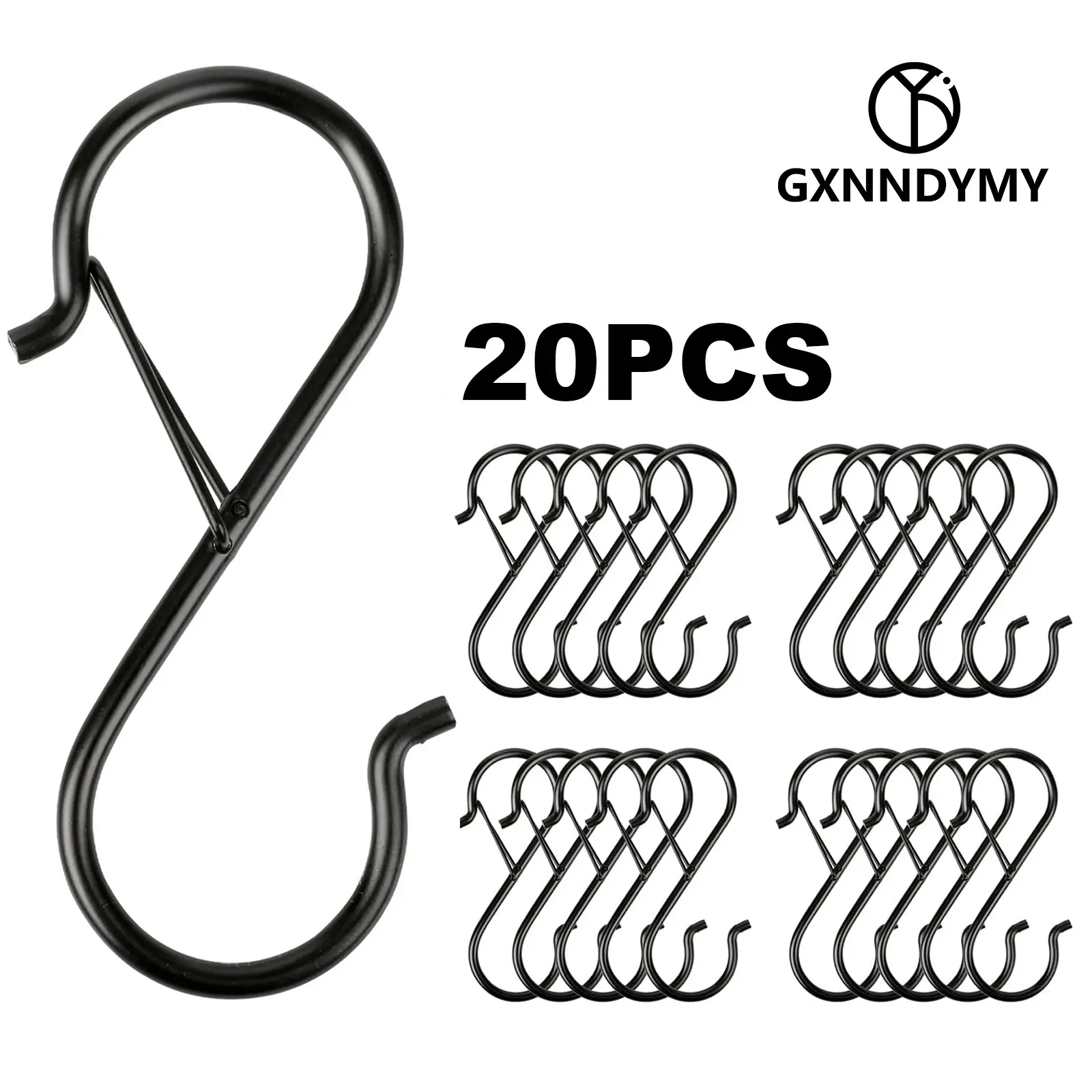 20 Pcs S Hooks for Hanging, Heavy Duty Metal S Hook with Safety Buckle, S Hook for Hanging Plants, Closet, Kitchen Utensil, Pot, Pan, Bags