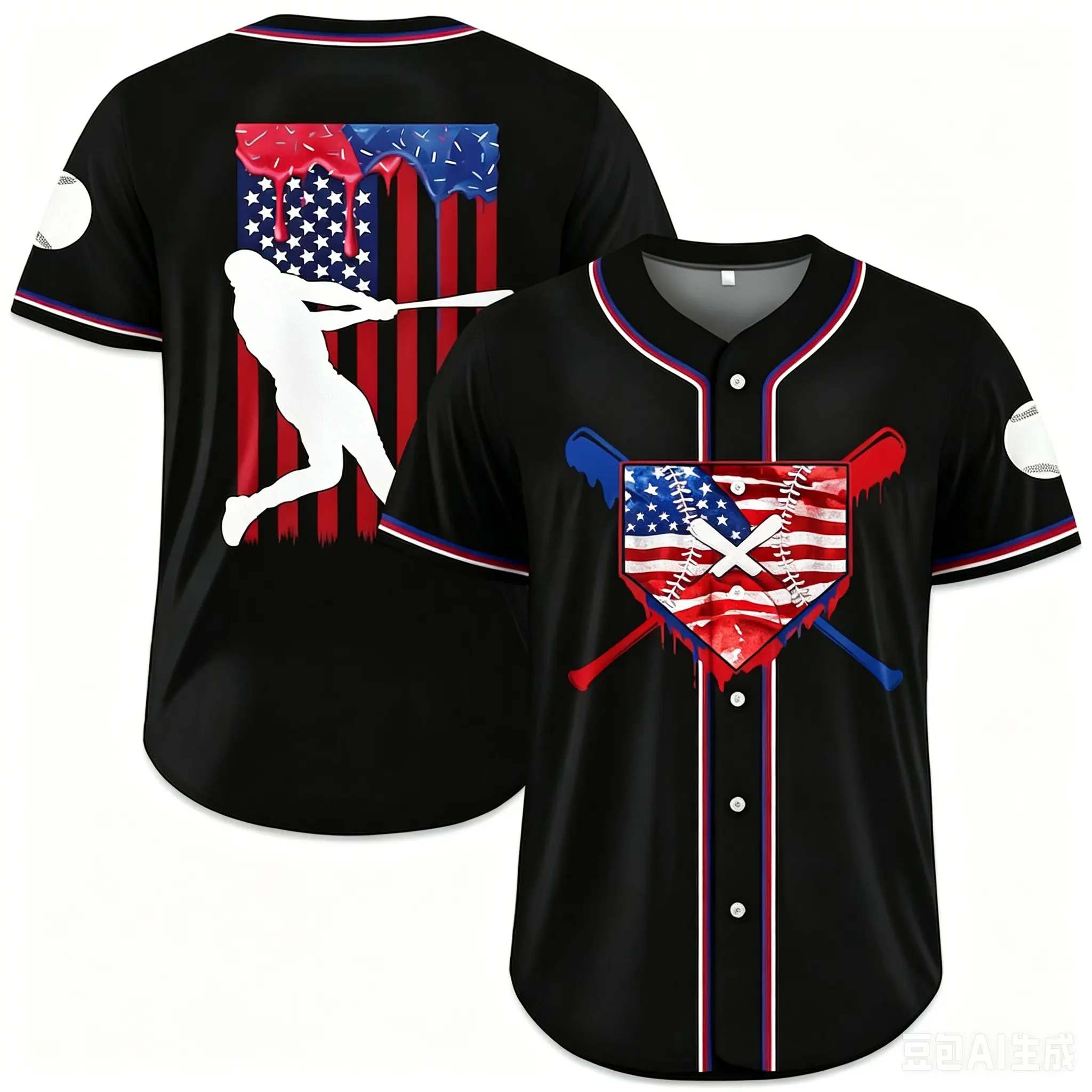 Baseball Jersey with Ice Cream Drip for Adult, 4th of July Outfit for Baseball Fans, Summer Game Days Outfit