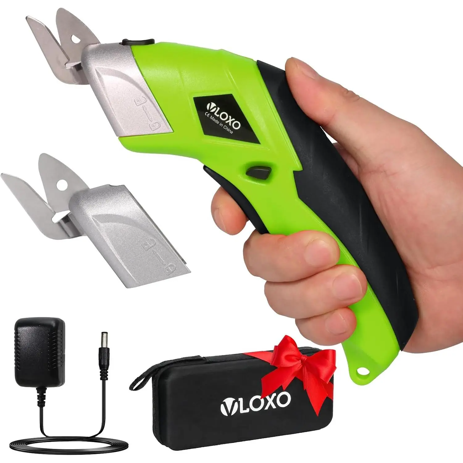 Electric Scissors Electric Box for Cardboard |   Electric Scissors with Blades and Charging Adapter for Crafts Carpet Felt with Case Green CS4001