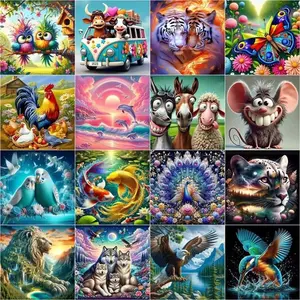 Whimsical Nature Paint by Numbers for Adults with Stretched Canvas Frame 20x20" 50x50cm Dopamine Decor Vibrant Cute Animals DIY Acrylic Oil Painting Kit Colorful Butterfly Lion Wolf Wall Art Crafts Gift Pre-framed Paint by Number Kit