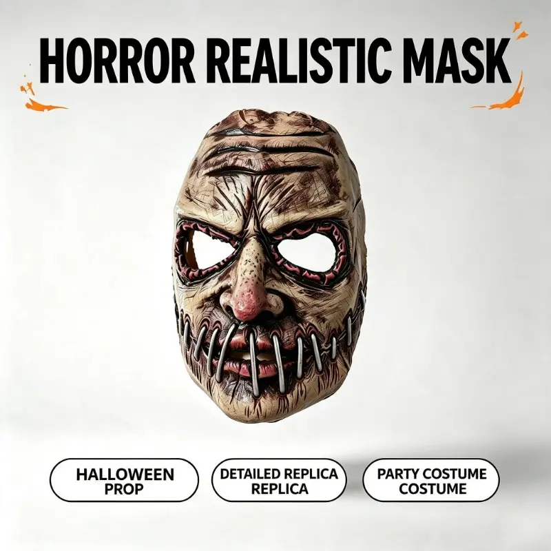Horror Stitched‑Mouth Mask With Realistic Cracked Texture, Adjustable Strap, Ideal For Halloween Party, Haunted House And Role‑play Cosplay
