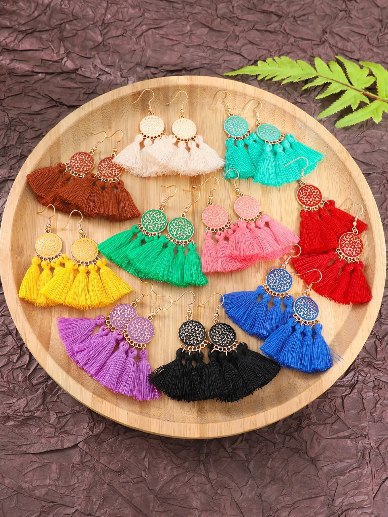 10 Pairs Bohemian Style Women's Fringe Tassel Earrings, Earring Set, Multicolor Drop Earrings for Birthday and Valentine's Day Gifts, Ethnic Pattern
