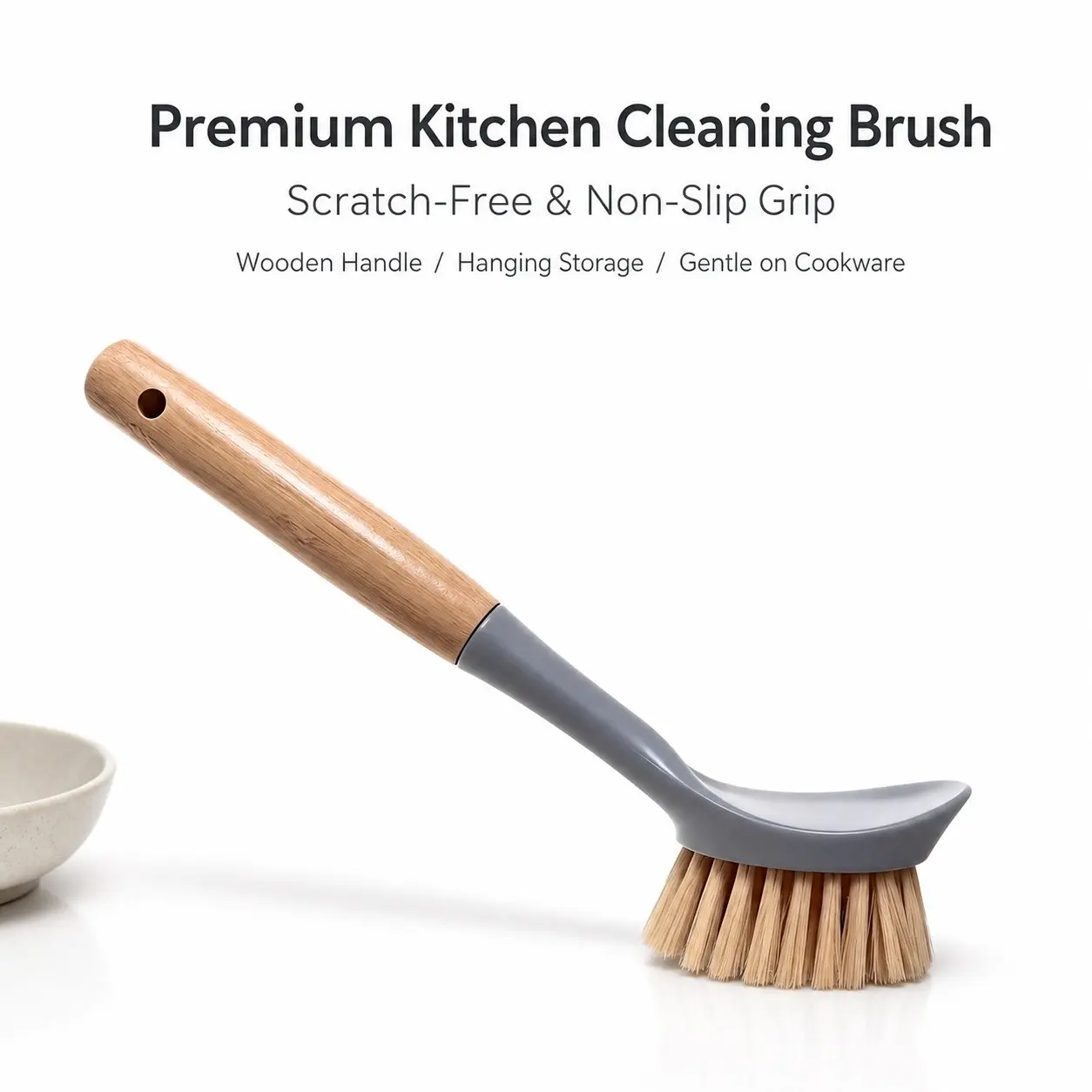 Kitchen Utensil Brush with Bamboo Handle and Scraper, Perfect for Cleaning Pans, Pots, and Kitchen Sinks, Essential Dishwashing Tool, Multipurpose Cleaning Tool, Household Cleaning Tool, Kitchen Cleaning Tools