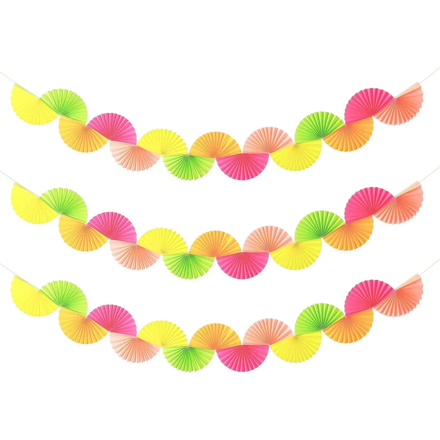 3 Pack Neon Glow Paper Fan Garland - 15.6ft Modern Festive Decor, Happy Birthday Party Fun Ceiling Decor for Wedding Bachelorette Celebrations Supplies