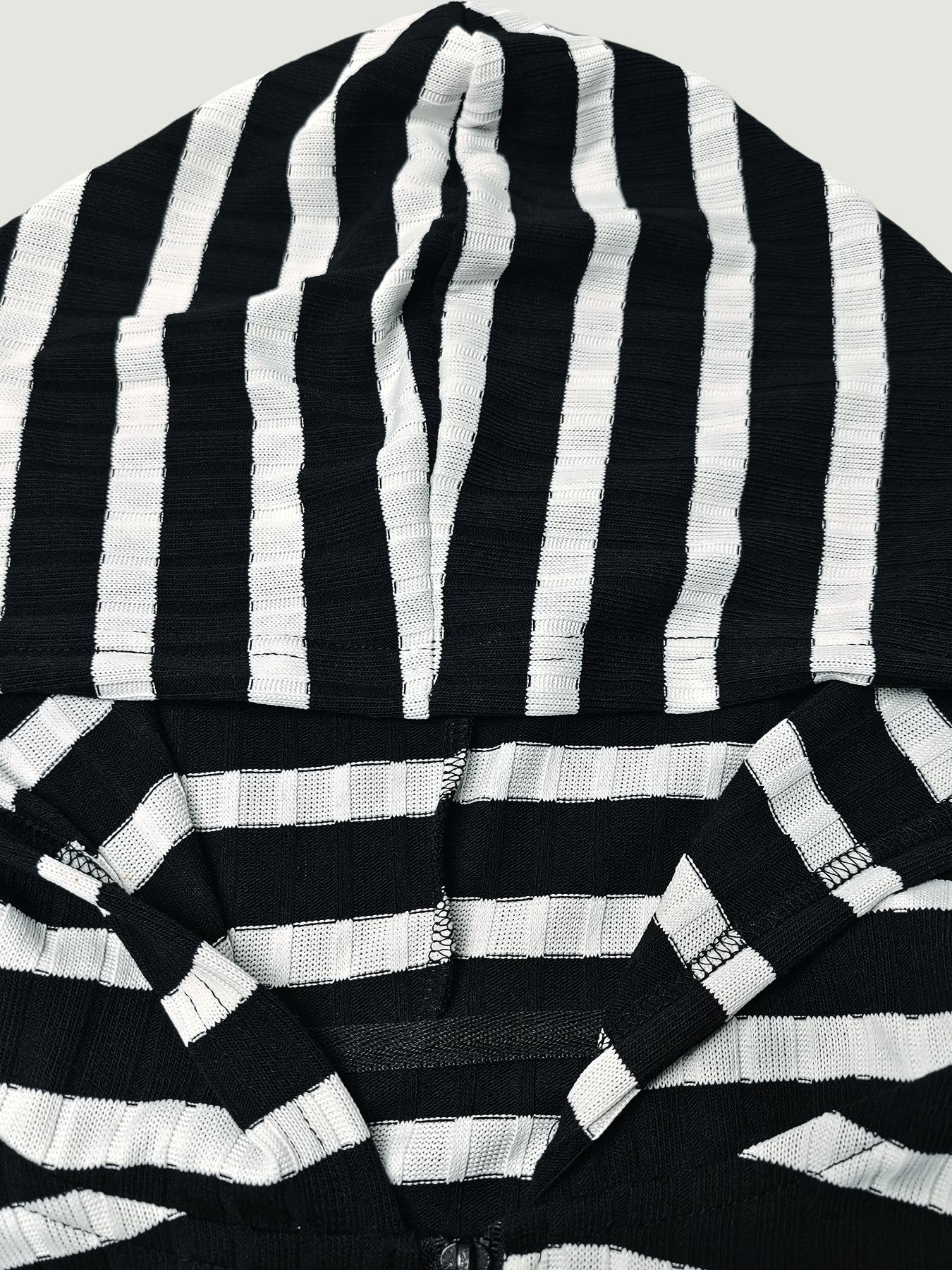 Women's Simple Striped Zipper Fitted Knit Long Sleeve Hoodie, Casual Daily Wear, Everyday, Comfortable and Stylish, Perfect for Spring & Fall Seasons, Sweatshirts, Tops